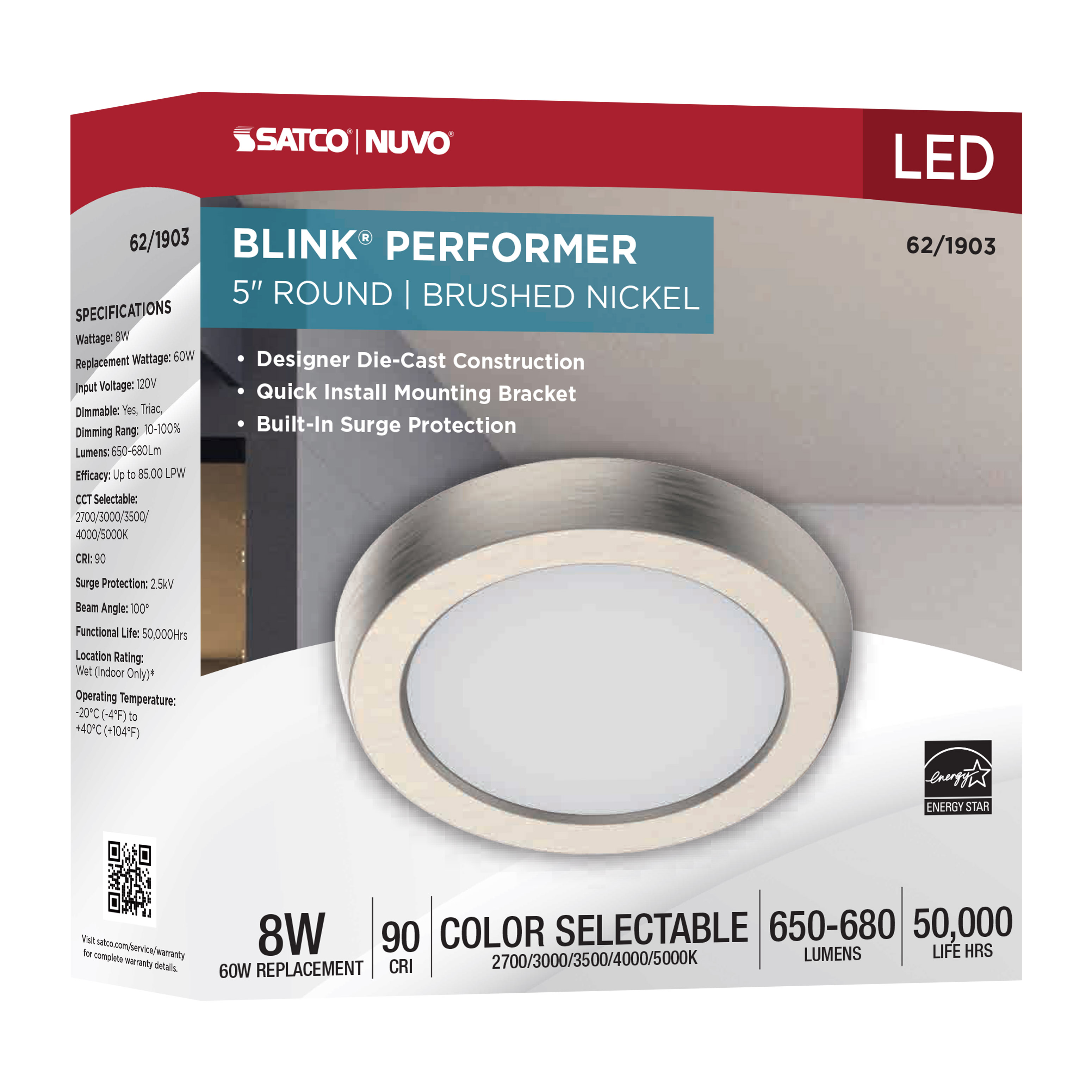 BLINK 8W LED 5" ROUND BR. NICK - 62-1903