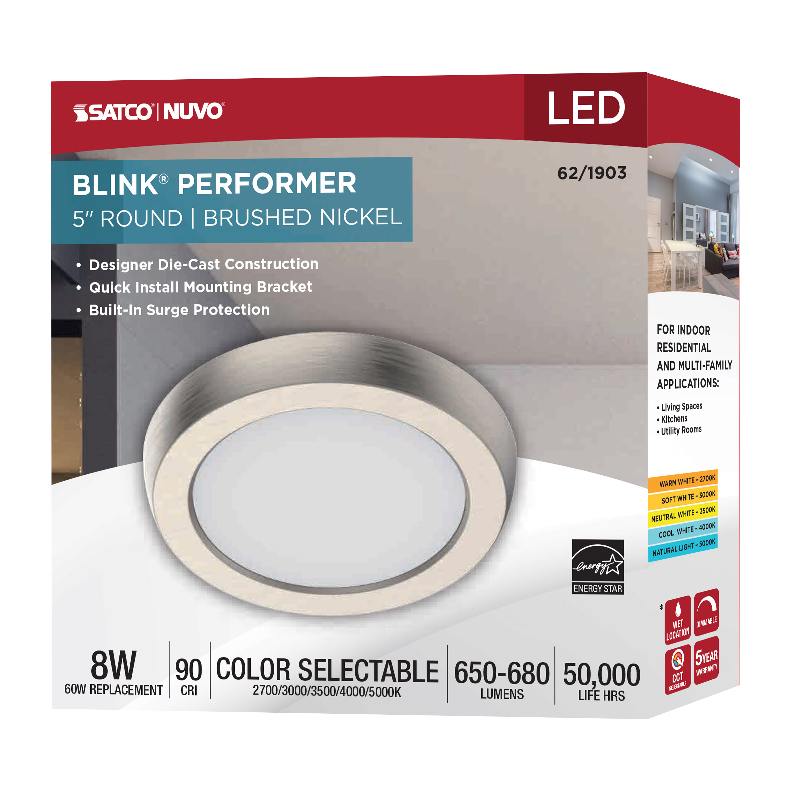 BLINK 8W LED 5" ROUND BR. NICK - 62-1903