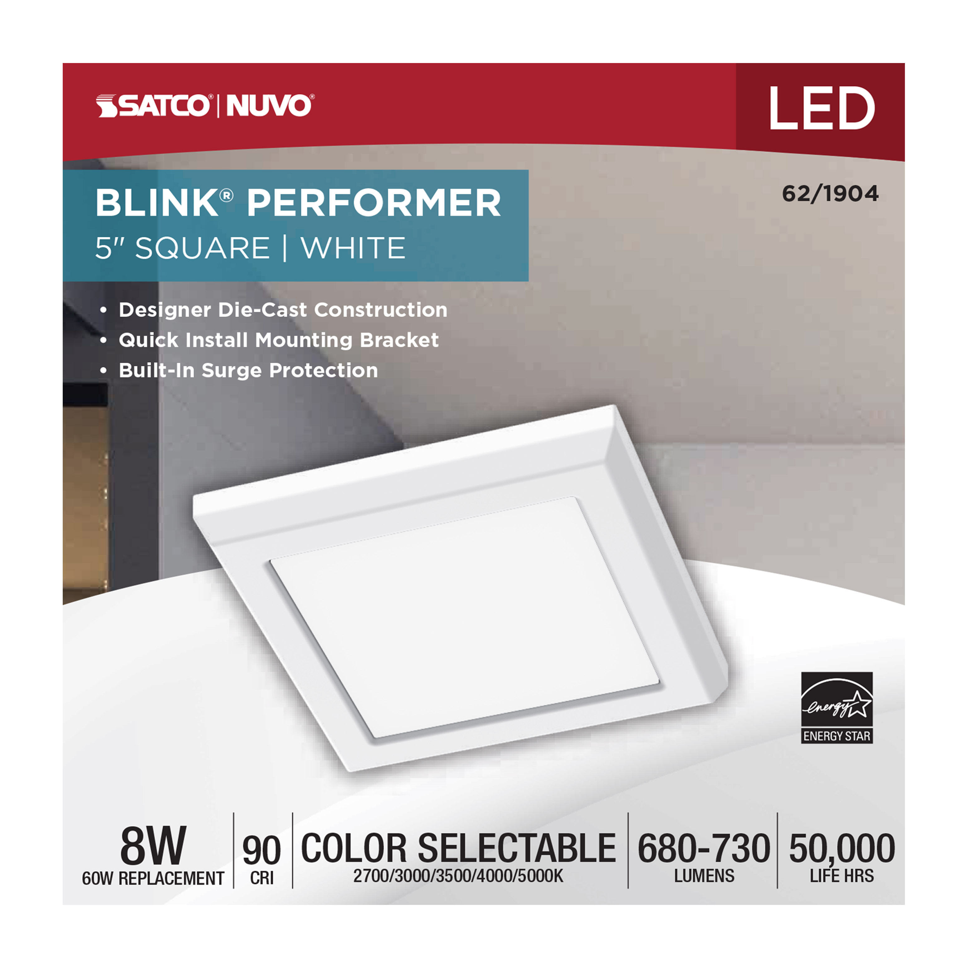 BLINK 8W LED 5" SQUARE WHITE - 62-1904