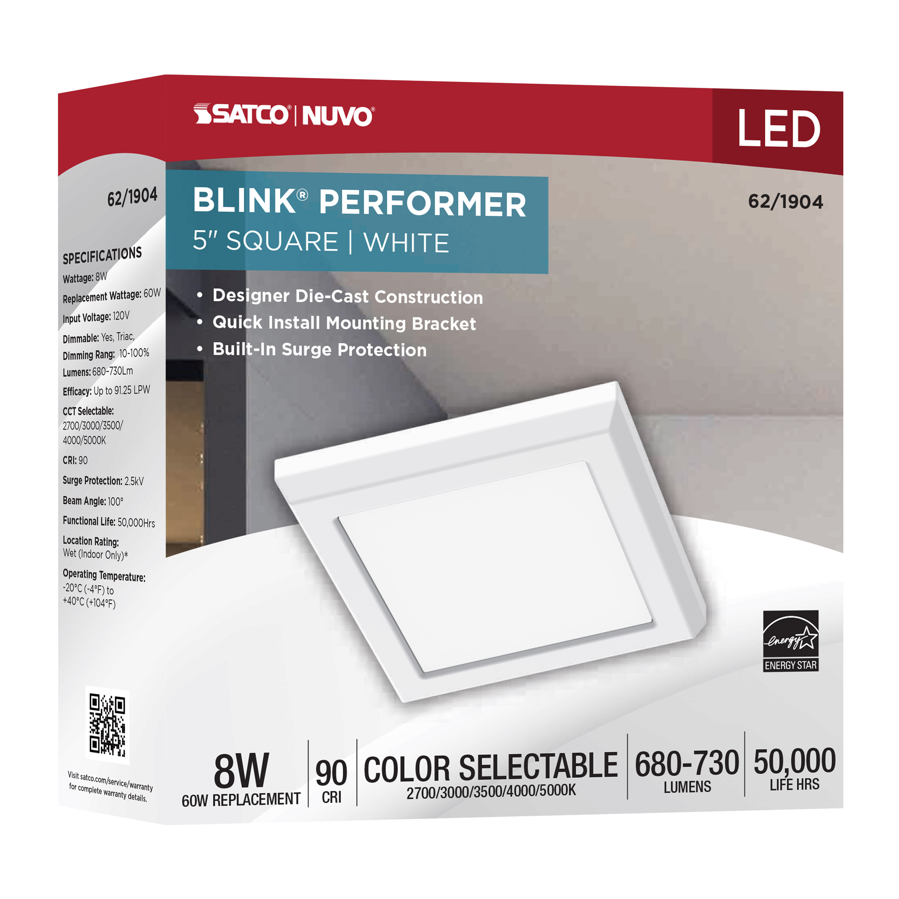 BLINK 8W LED 5" SQUARE WHITE - 62-1904
