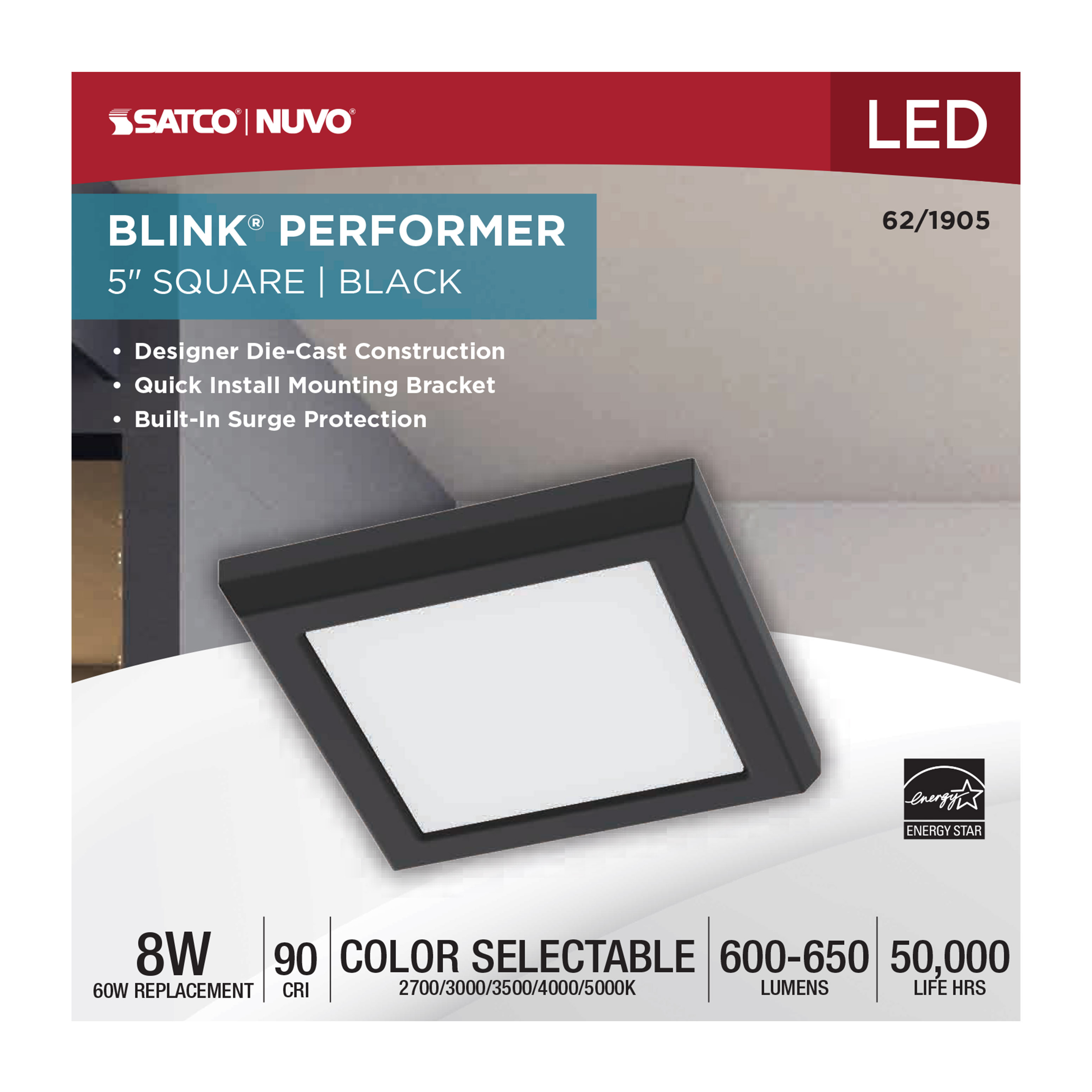 BLINK 8W LED 5" SQUARE BLACK - 62-1905