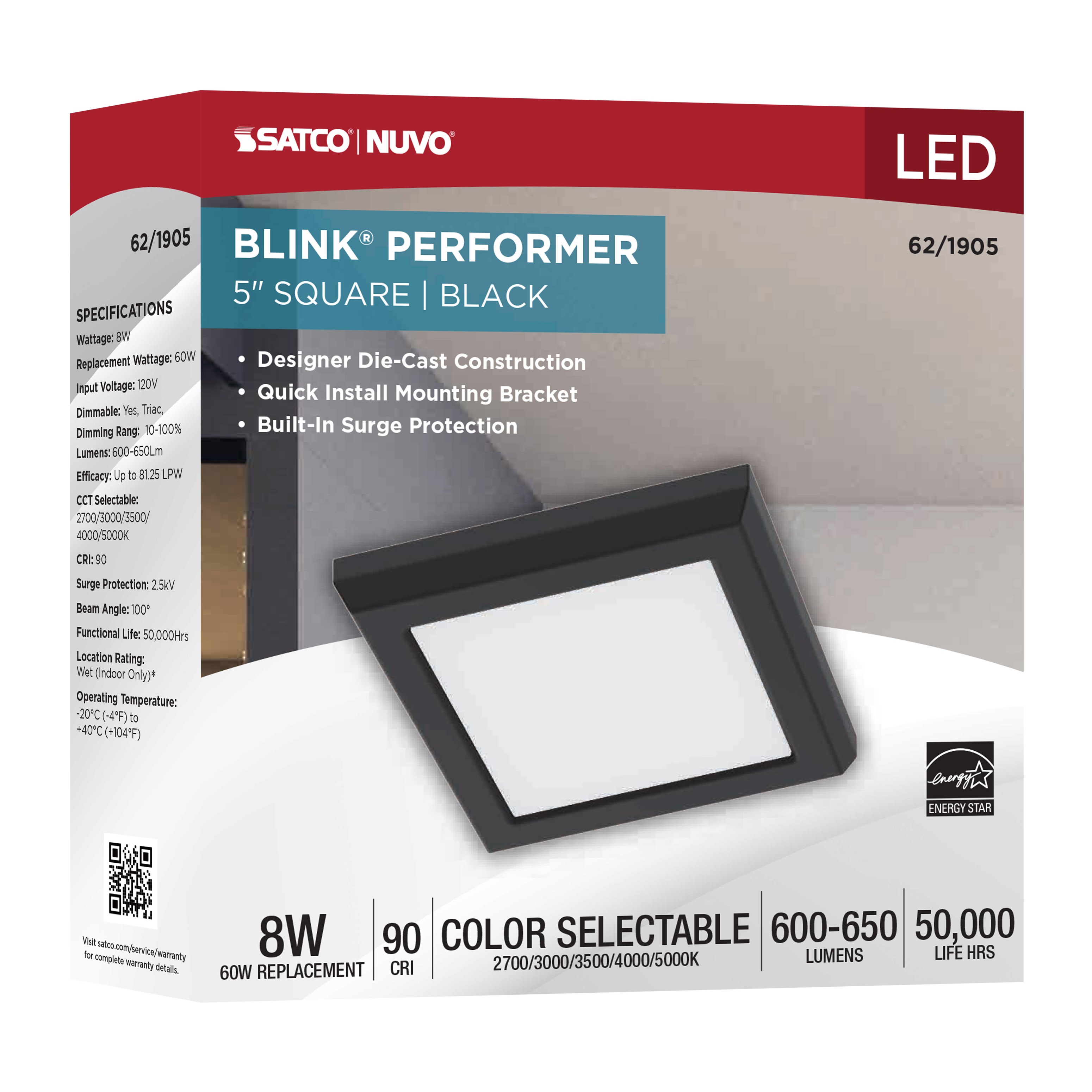 BLINK 8W LED 5" SQUARE BLACK - 62-1905