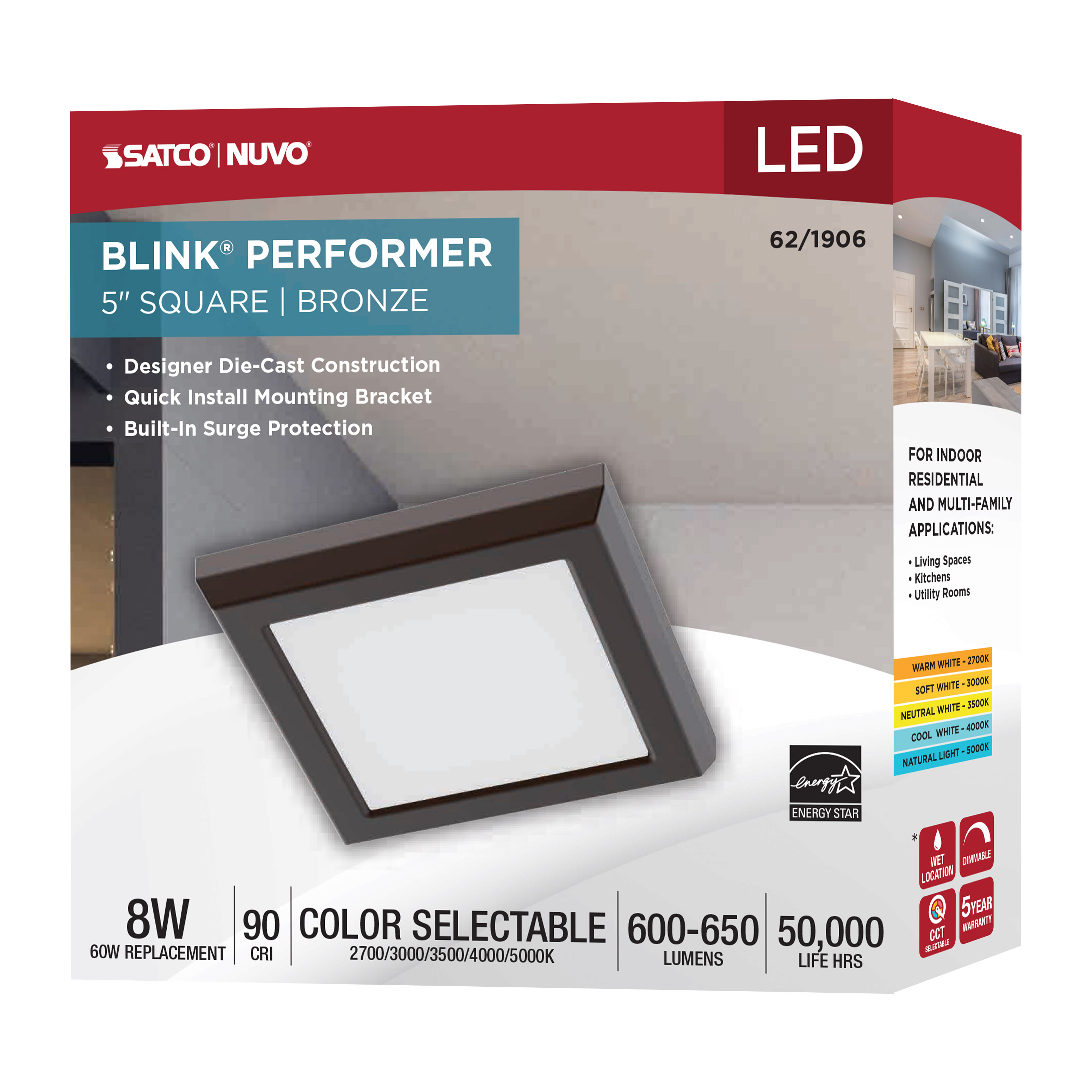 BLINK 8W LED 5" SQUARE BRONZE - 62-1906