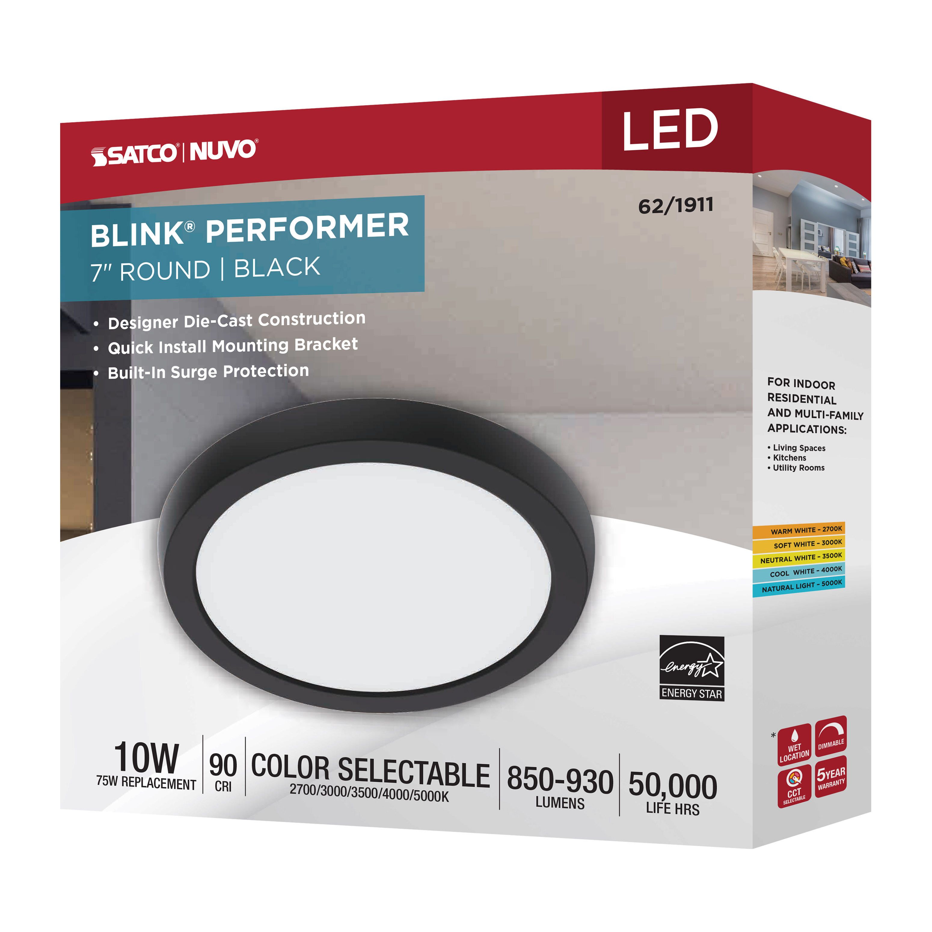 BLINK 10W LED 7" ROUND BLACK - 62-1911