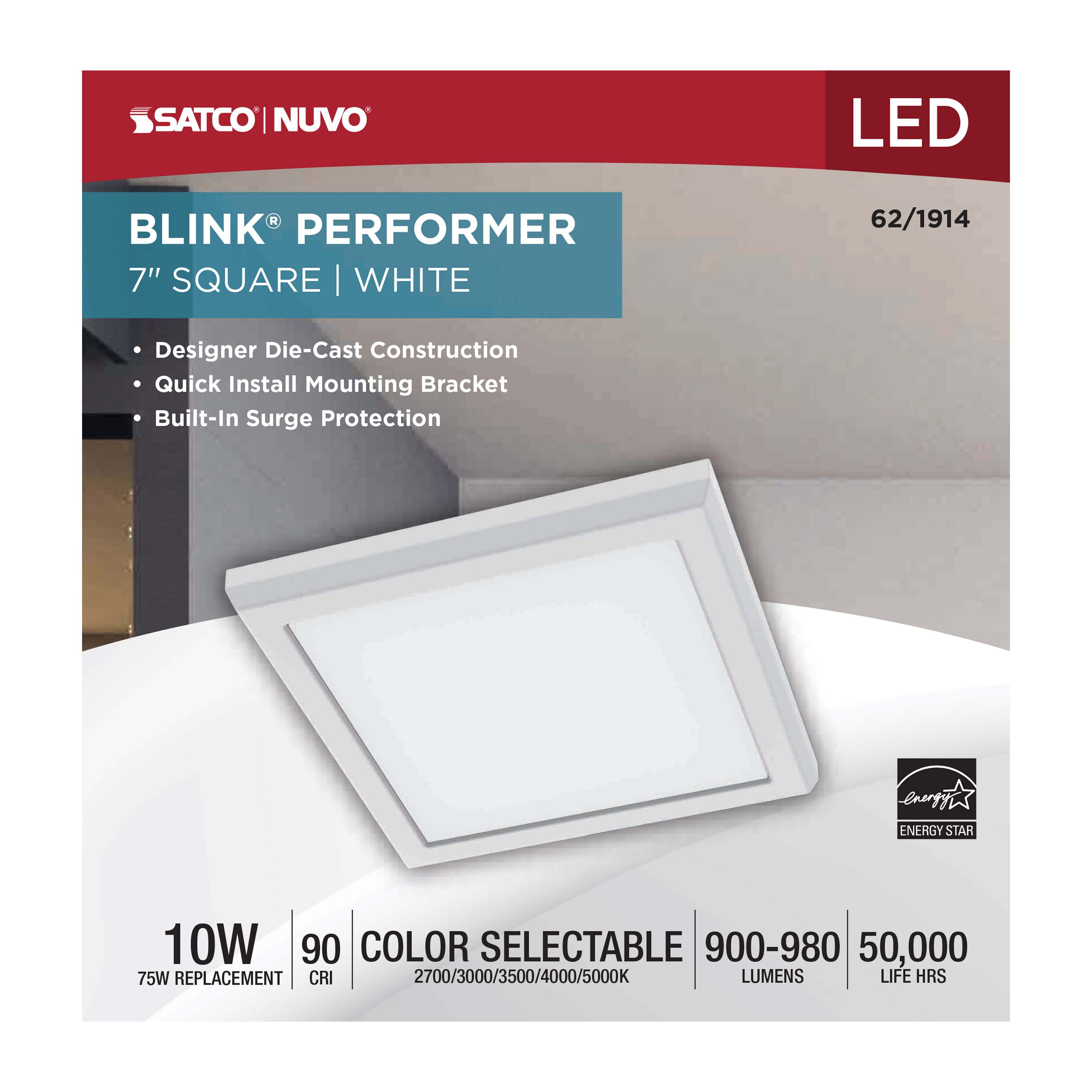 BLINK 10W LED 7" SQUARE WHITE - 62-1914