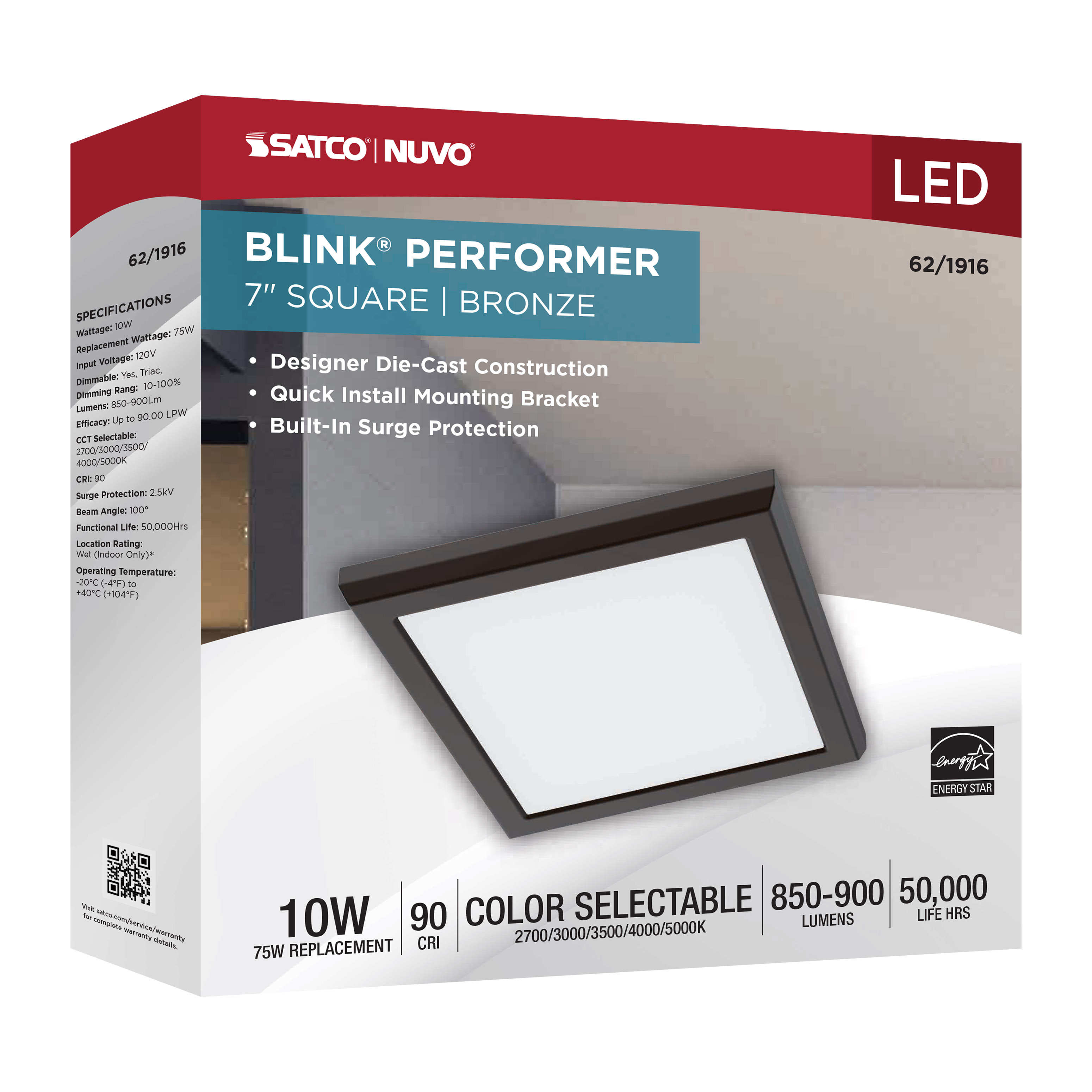 BLINK 10W LED 7" SQUARE BRONZE - 62-1916