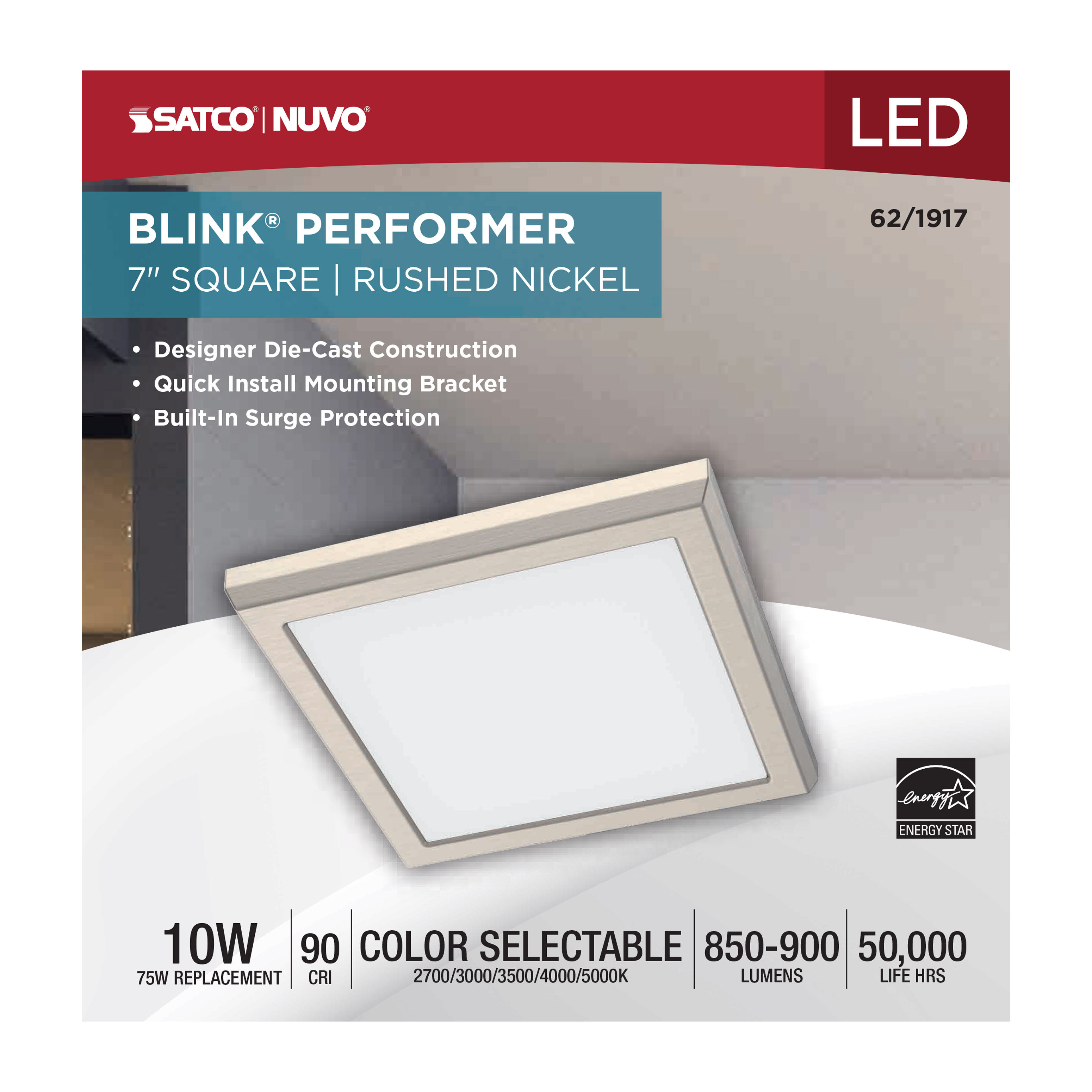 BLINK 10W LED 7" SQ BR. NICKEL - 62-1917