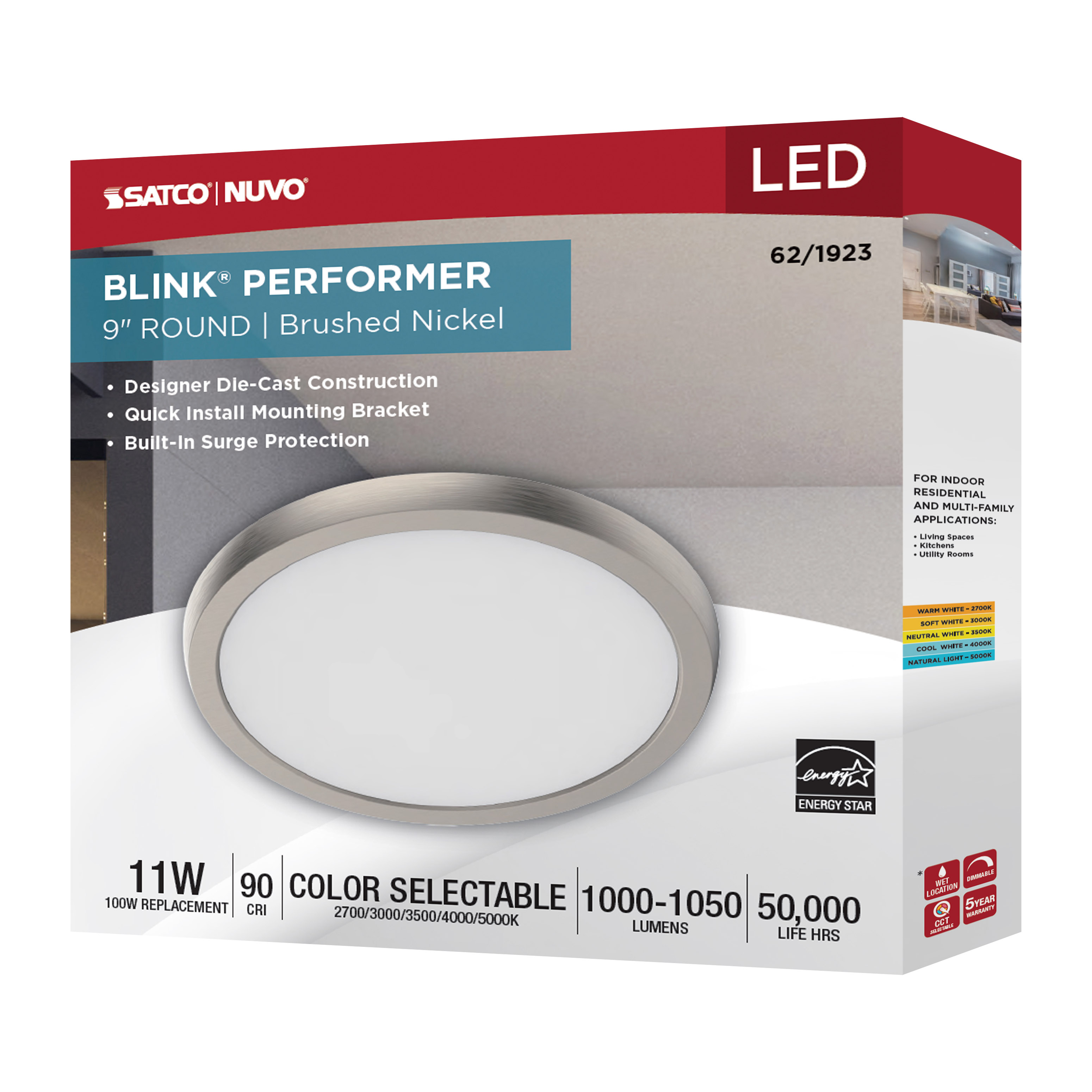 BLINK 11W LED 9" RND BR. NICK - 62-1923