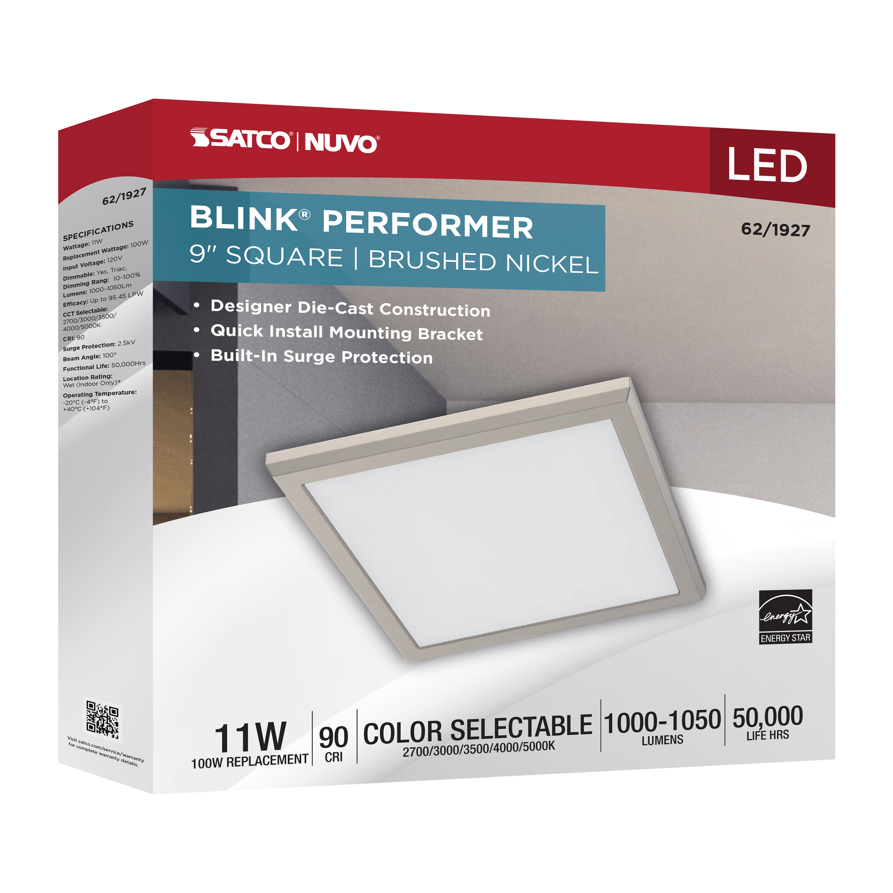 BLINK 11W LED 9" SQ BR. NICKEL - 62-1927