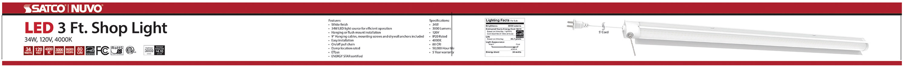 LED 34W 3FT SHOP LIGHT - 62-927