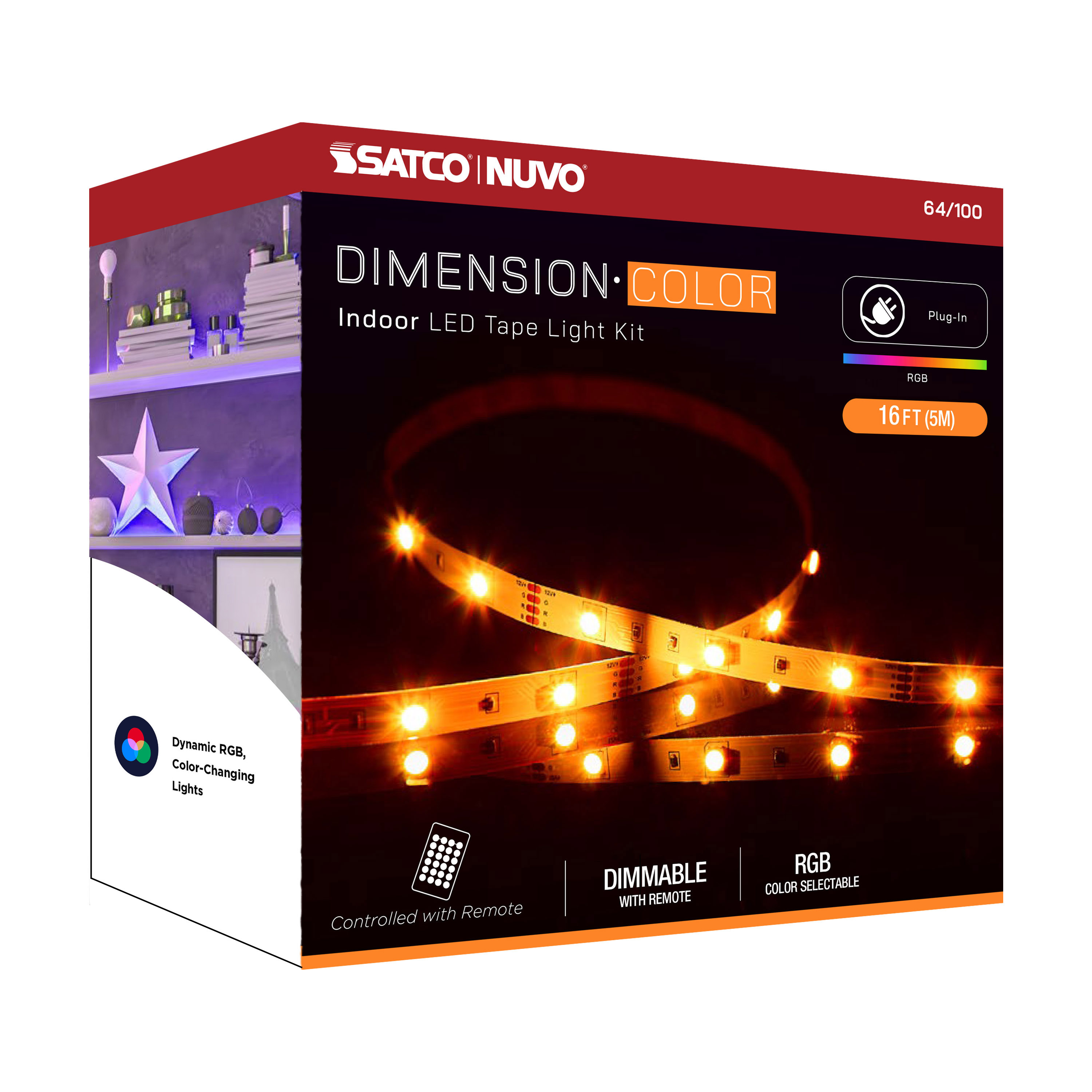 TAPE/RGB/IP20/PLUG/16' - 64-100