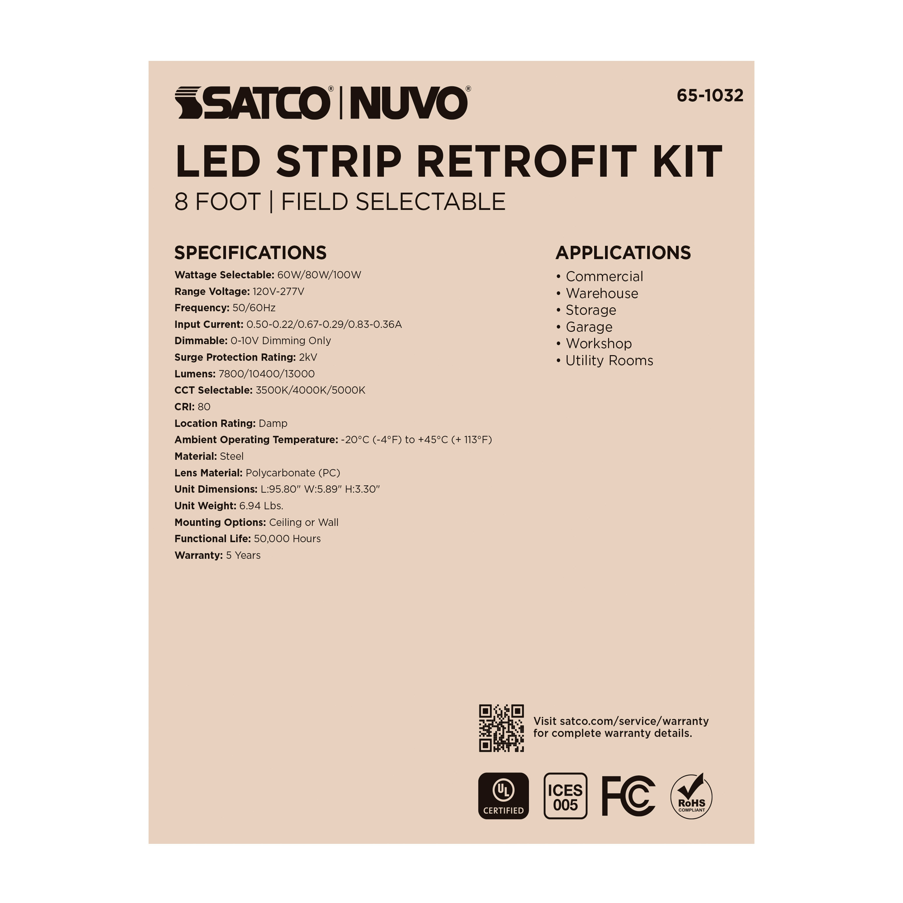 8FT 100W LED STRIP RETROFIT - 65-1032