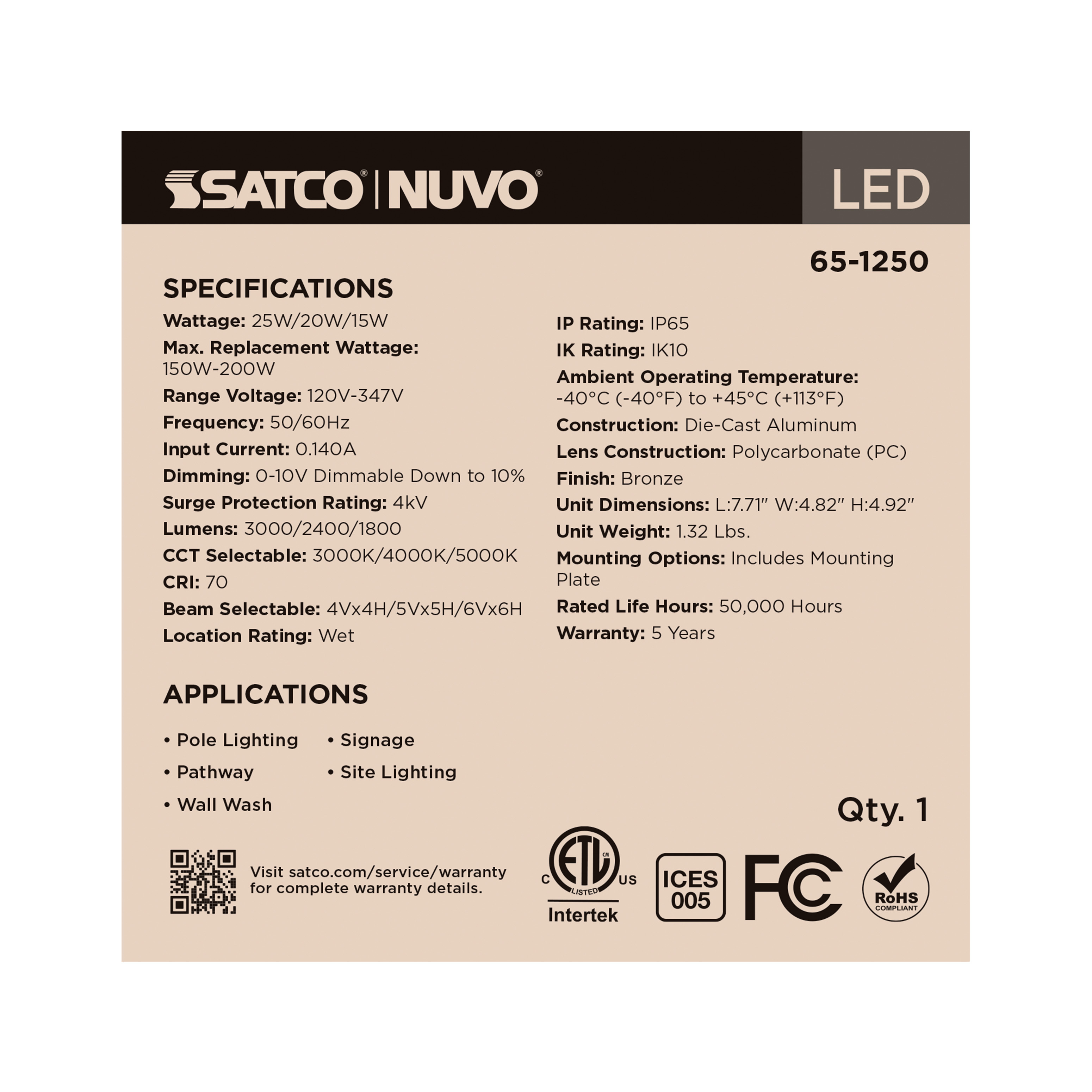 LED FLOOD 25W FIELD SEL BRONZE - 65-1250