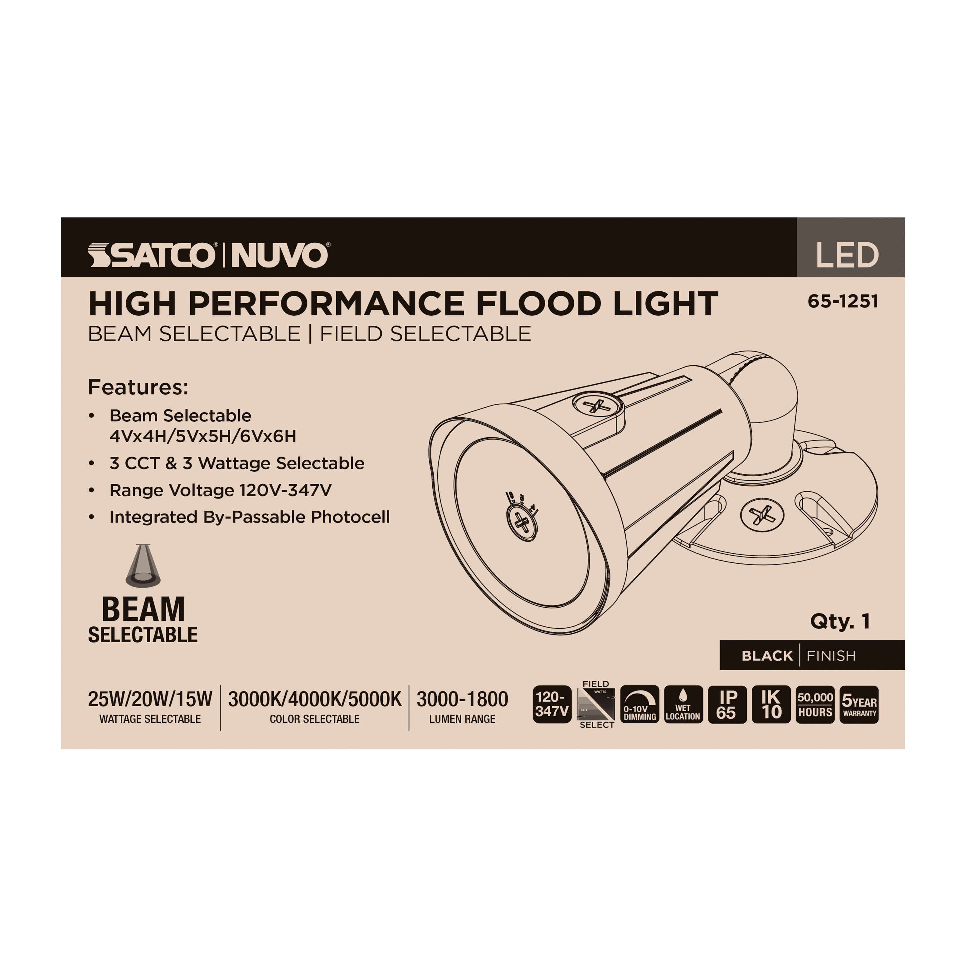 LED FLOOD 25W FIELD SEL BLACK - 65-1251