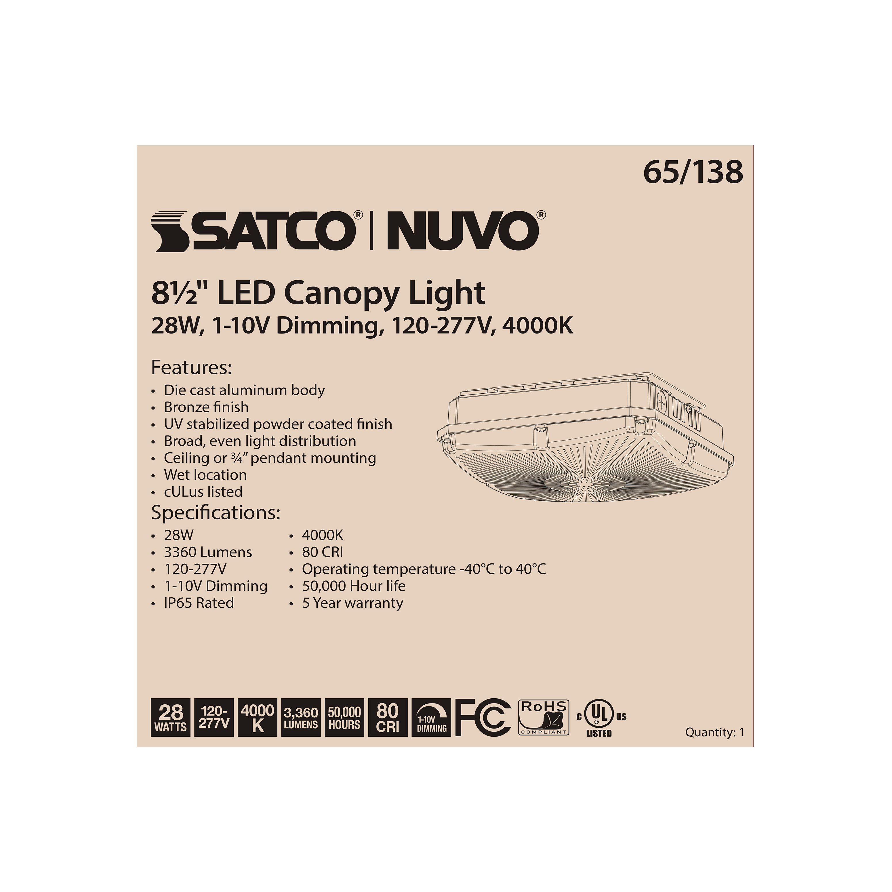 28W LED CANOPY FIXTURE 8.5" - 65-138