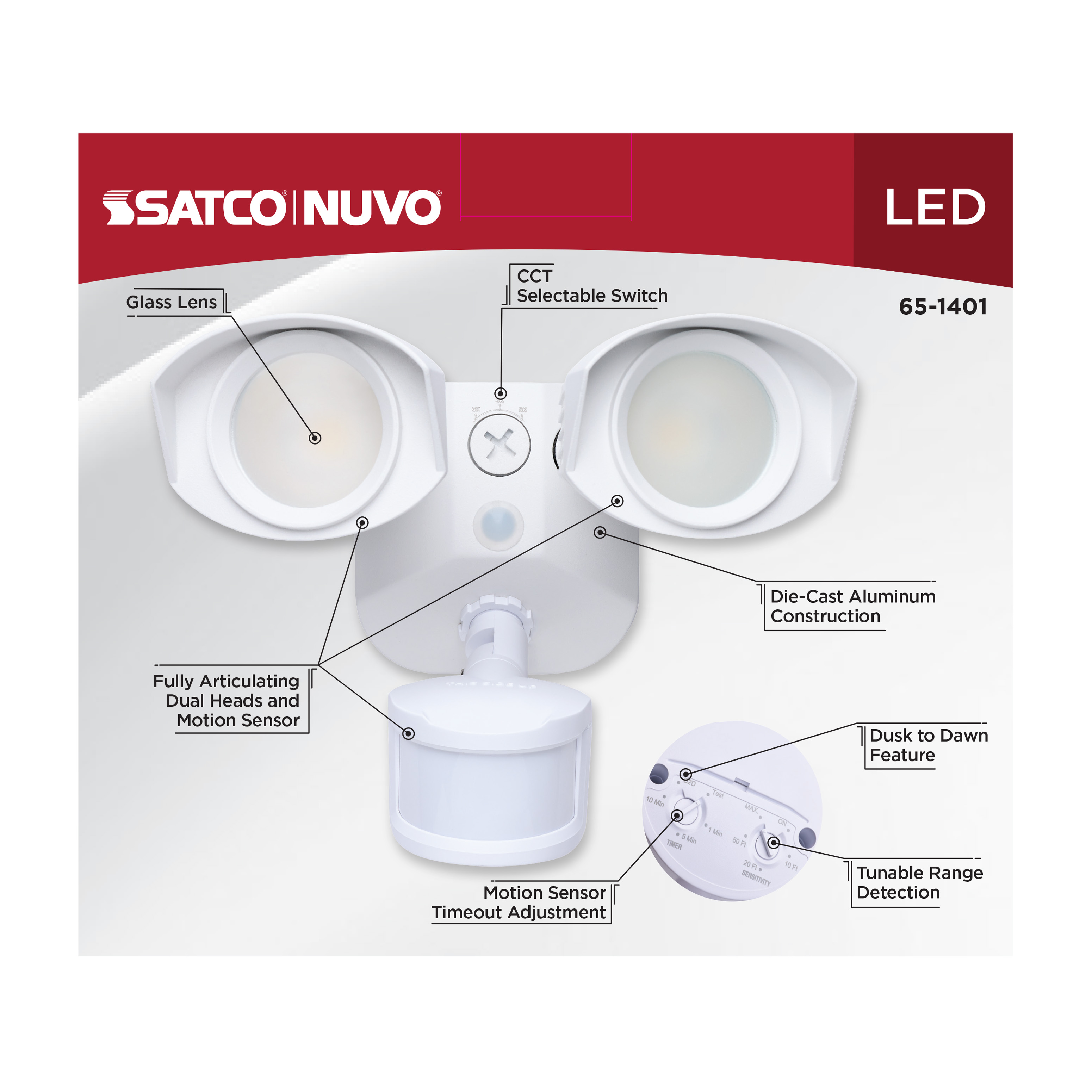 LED 2 SQUARE HEAD SECURITY LGT - 65-1401