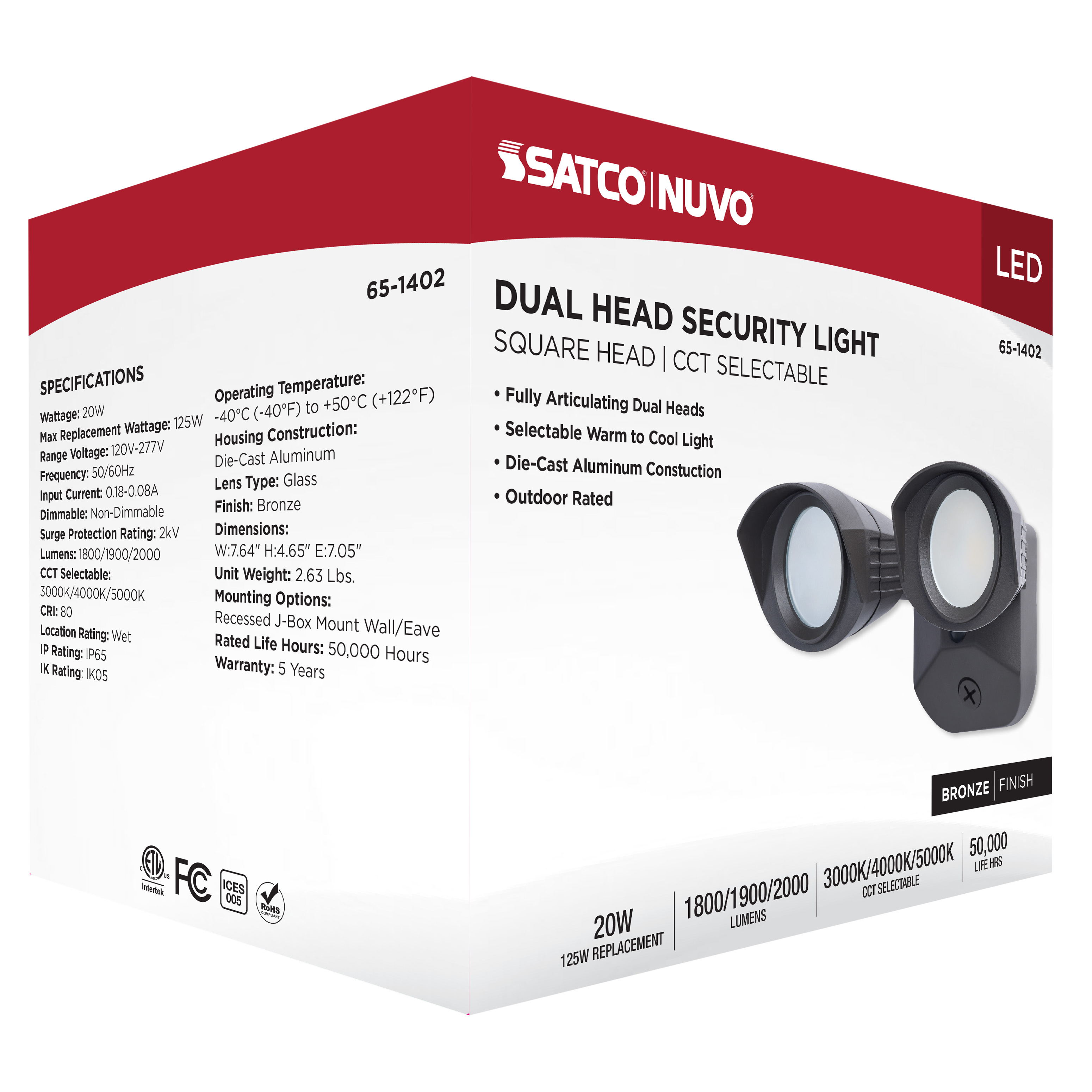 LED 2 SQUARE HEAD SECURITY LGT - 65-1402