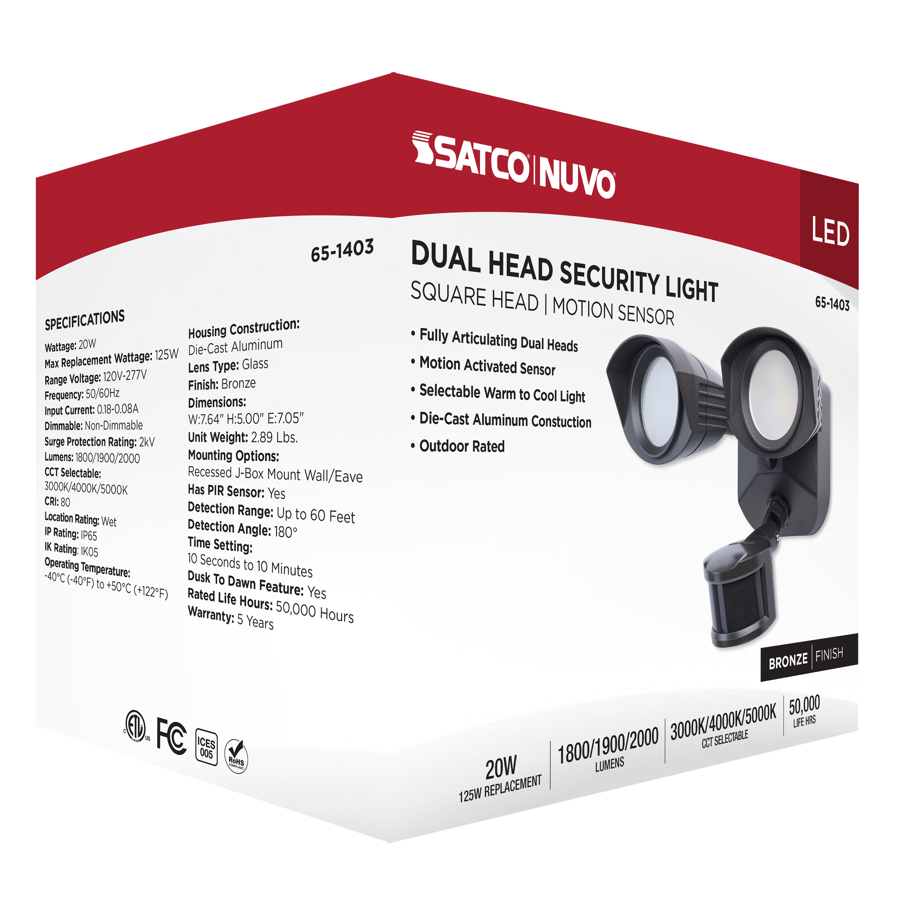 LED 2 SQUARE HEAD SECURITY LGT - 65-1403