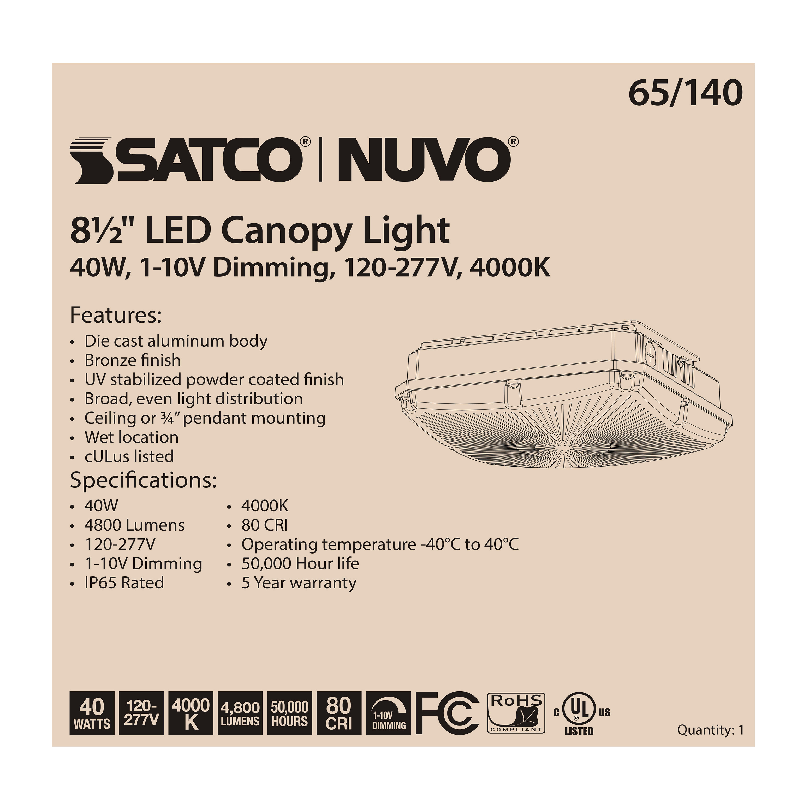 40W LED CANOPY FIXTURE 8.5" - 65-140