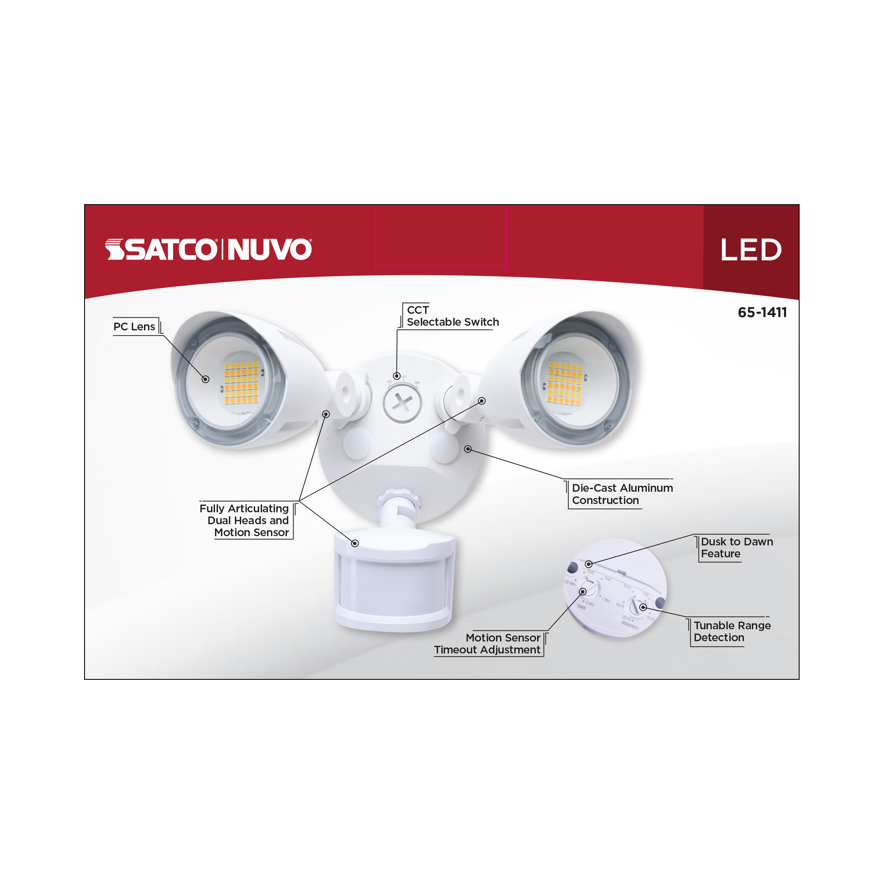 LED 2 BULLET HEAD SECURITY LGT - 65-1411