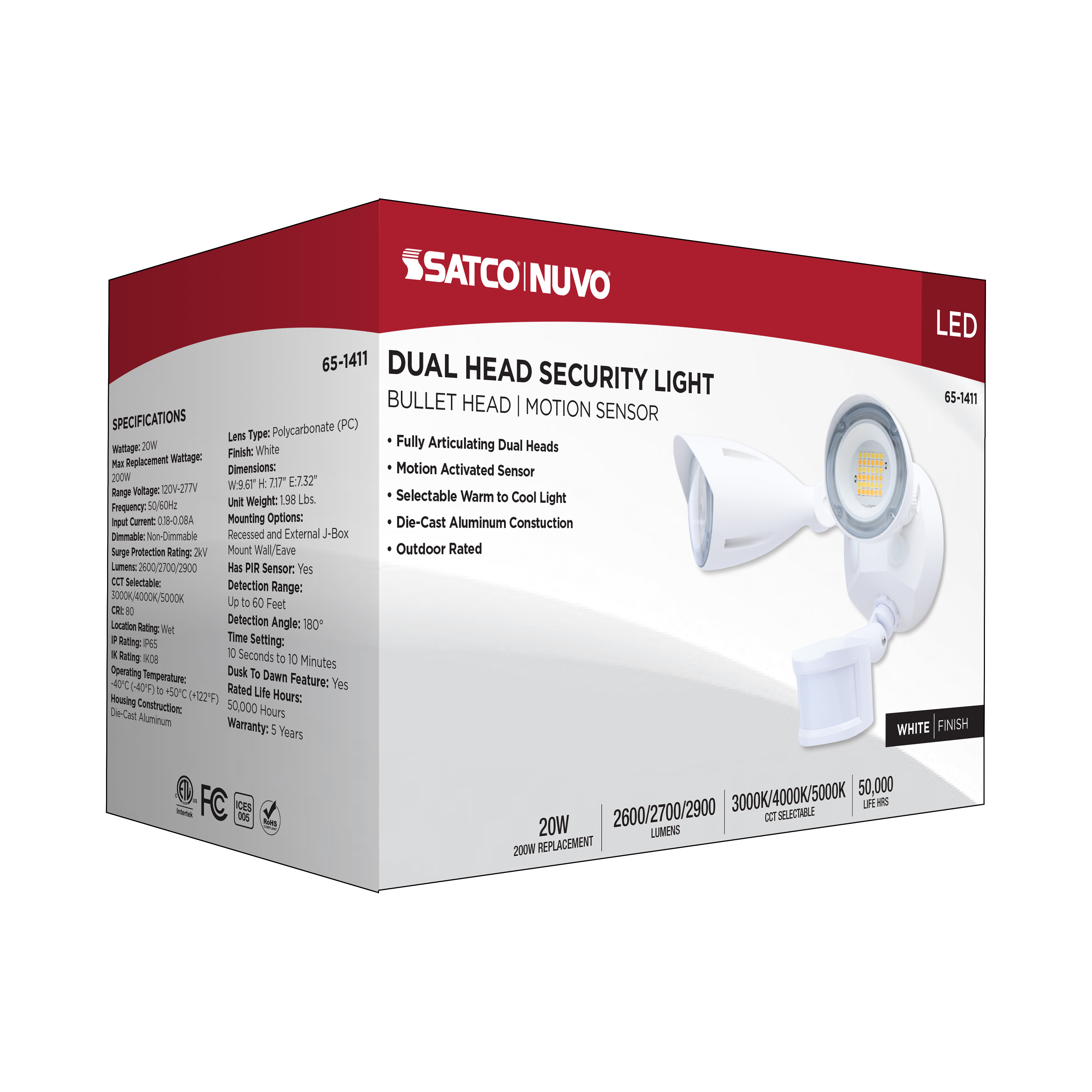 LED 2 BULLET HEAD SECURITY LGT - 65-1411