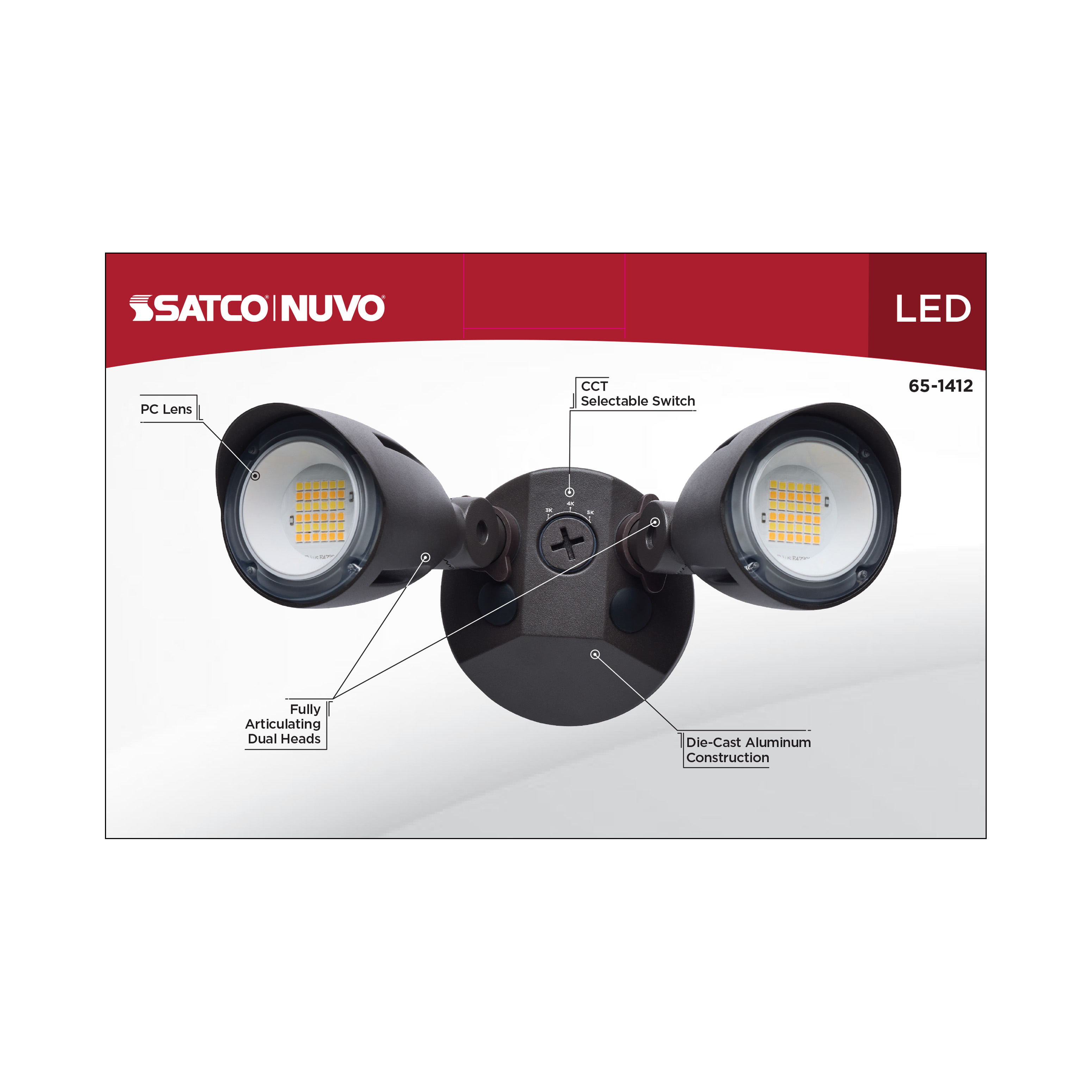 LED 2 BULLET HEAD SECURITY LGT - 65-1412