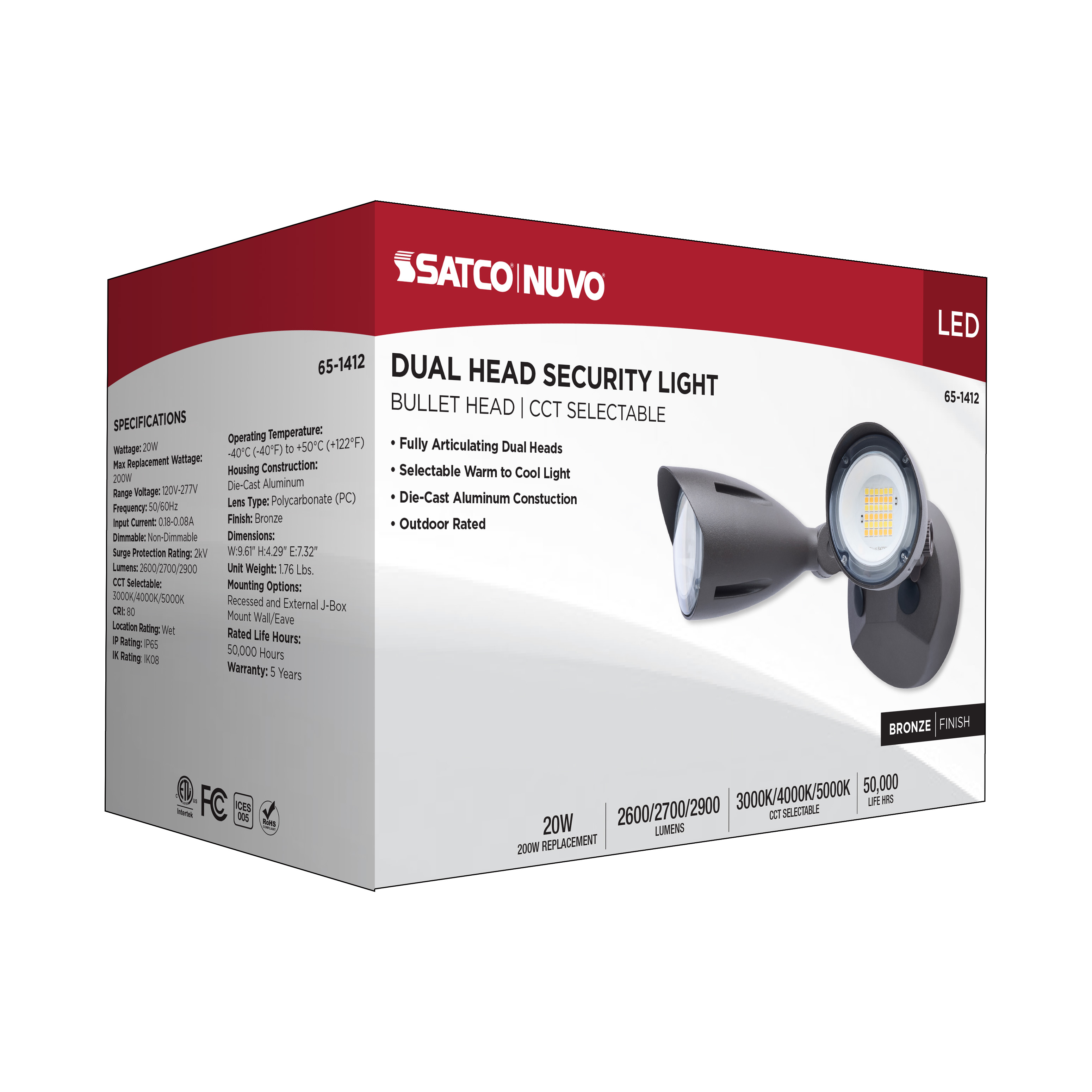 LED 2 BULLET HEAD SECURITY LGT - 65-1412