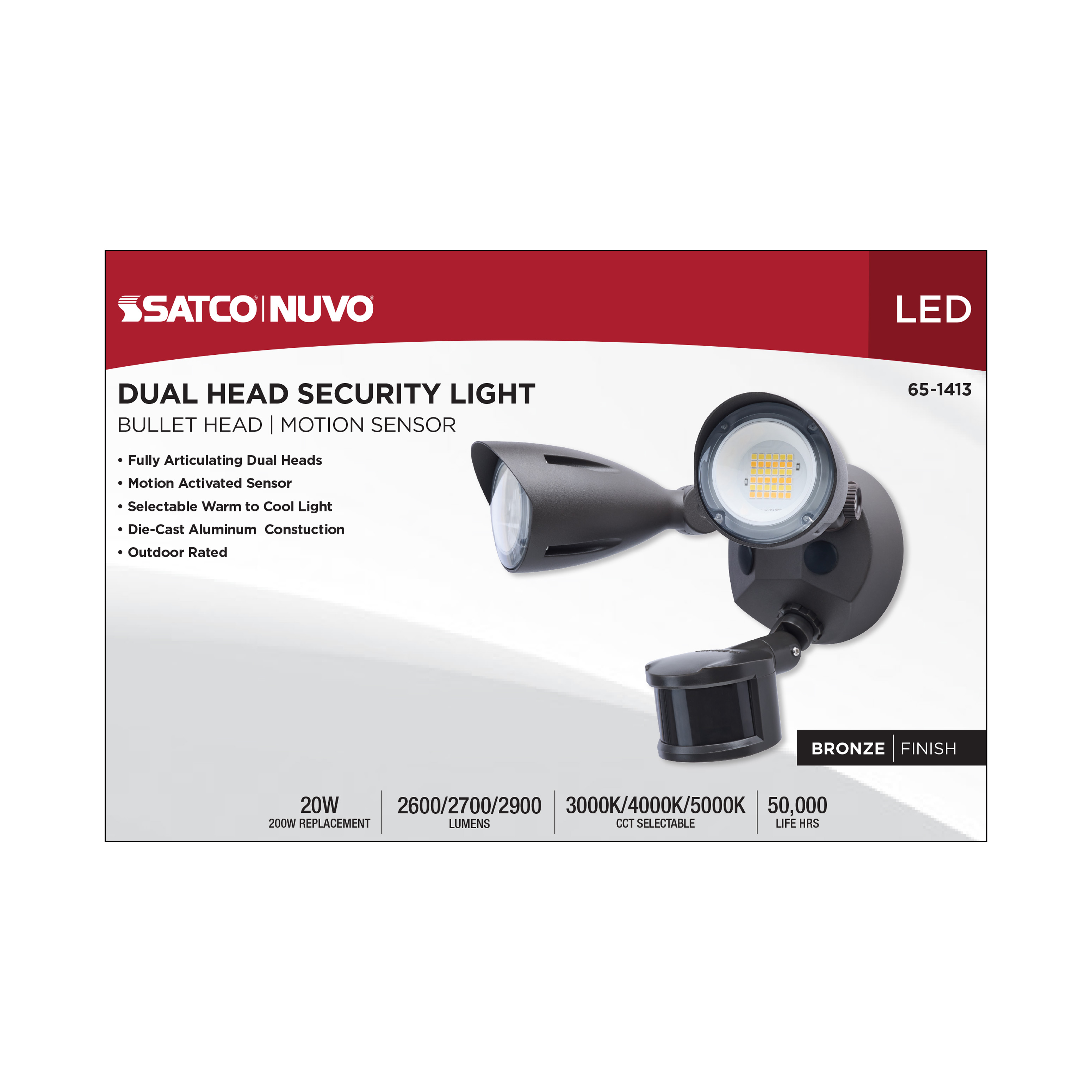 LED 2 BULLET HEAD SECURITY LGT - 65-1413