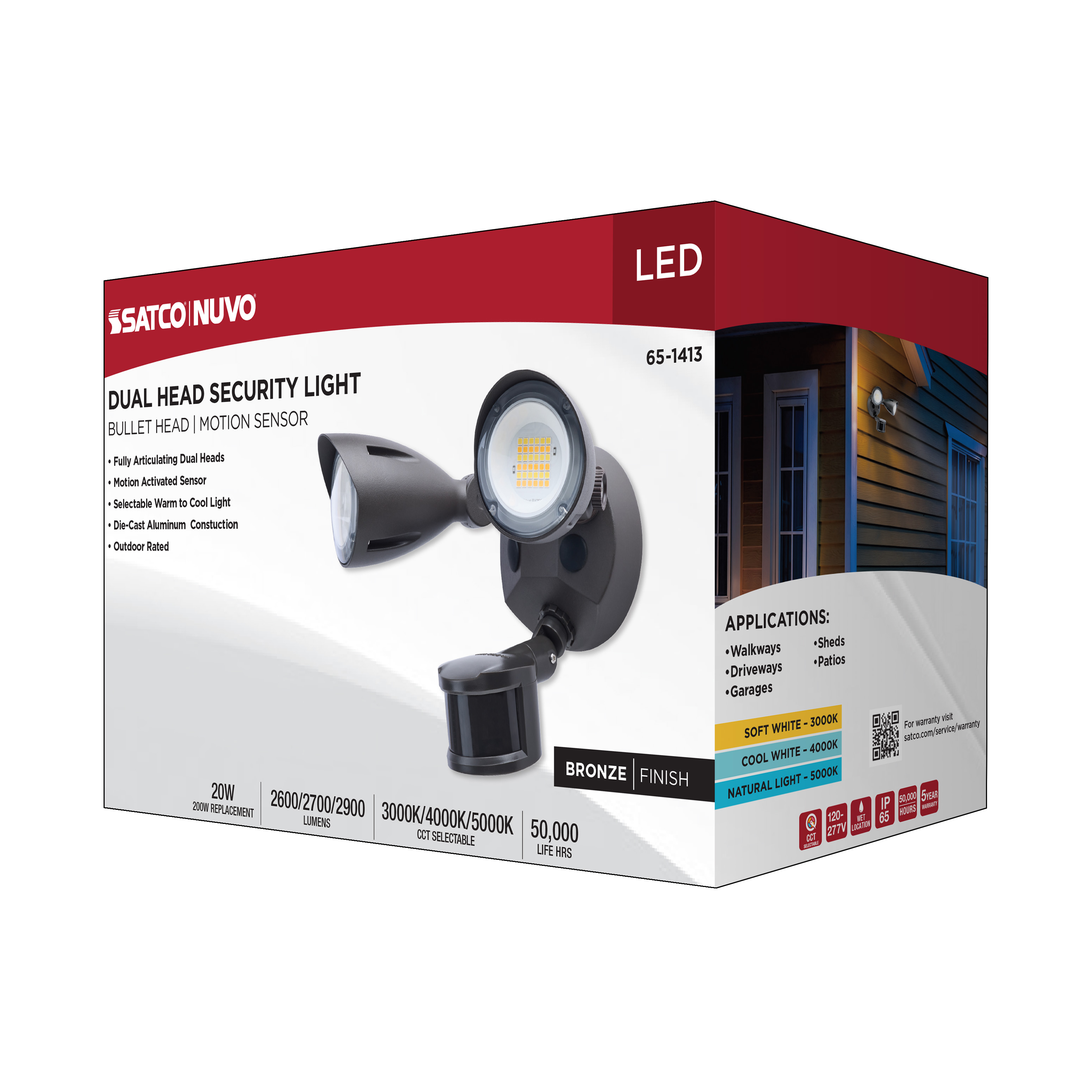LED 2 BULLET HEAD SECURITY LGT - 65-1413