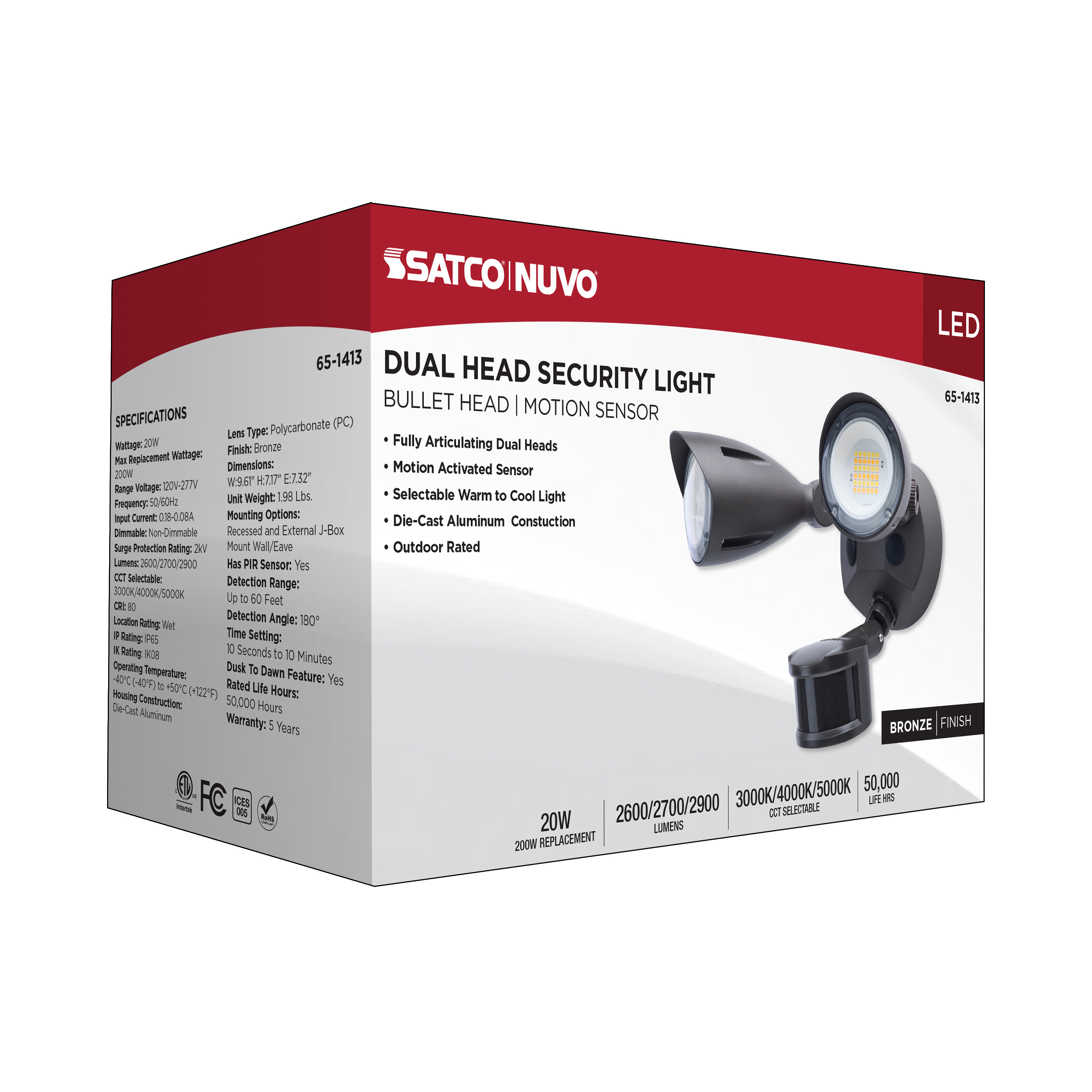 LED 2 BULLET HEAD SECURITY LGT - 65-1413