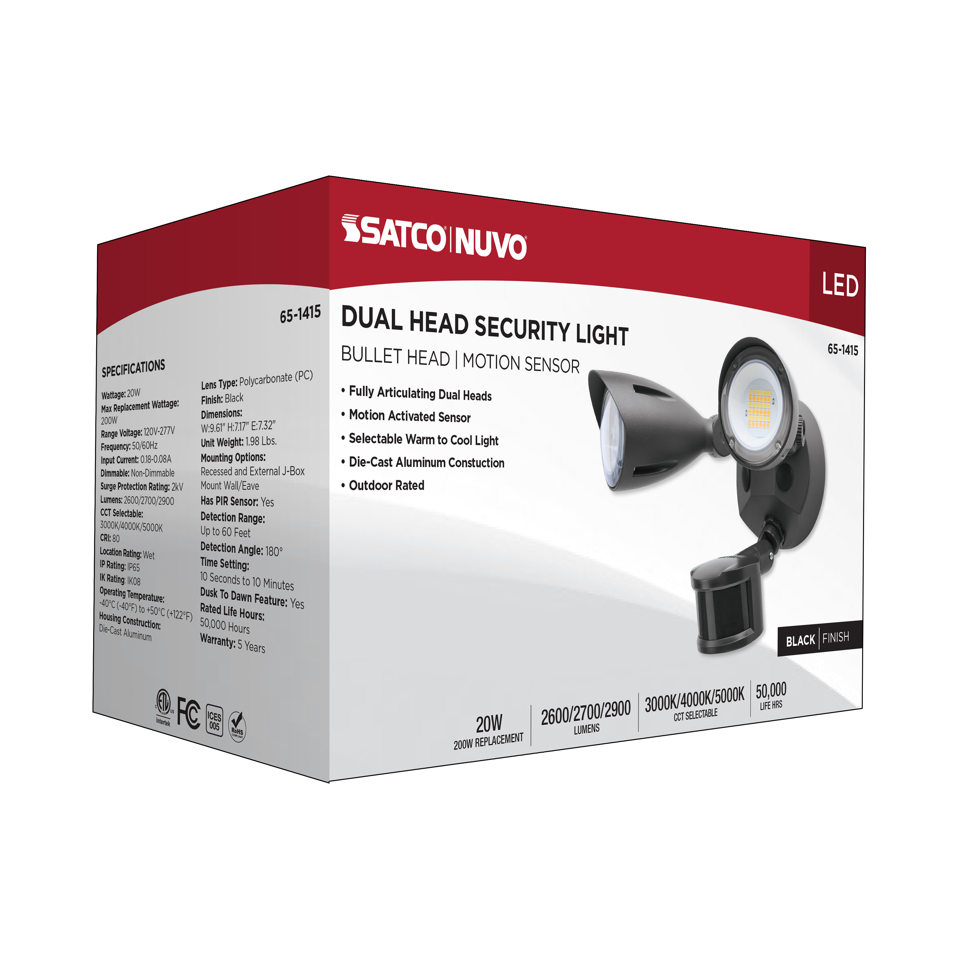 LED 2 BULLET HEAD SECURITY LGT - 65-1415