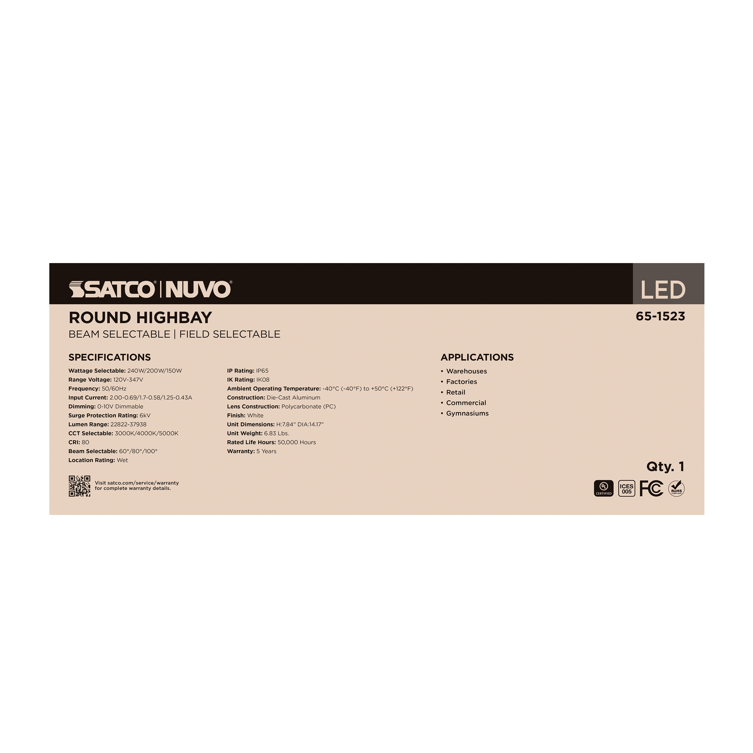 LED SELECTABLE HIGH BAY WHITE - 65-1523