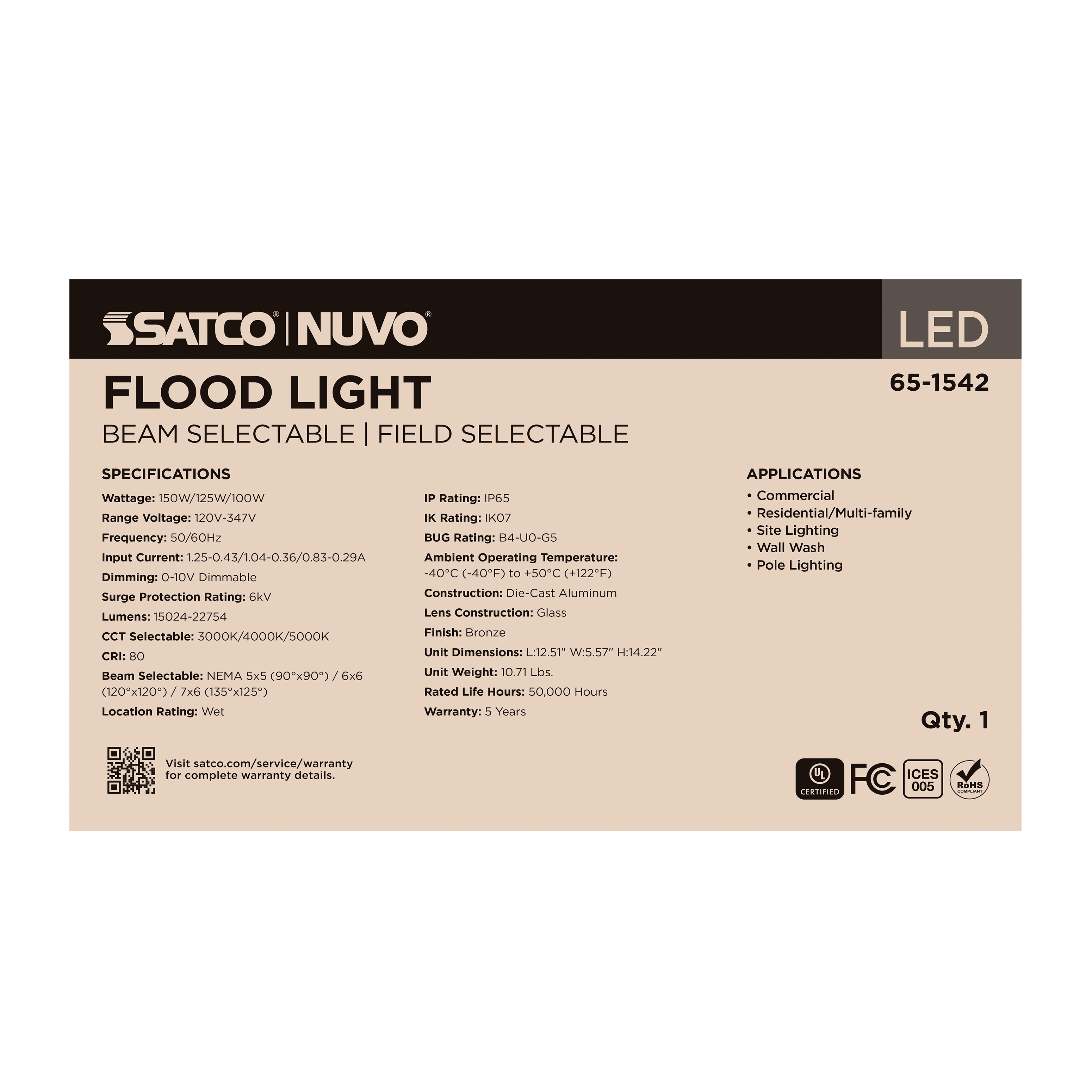 LED FLOOD LIGHT BRONZE FINISH - 65-1542