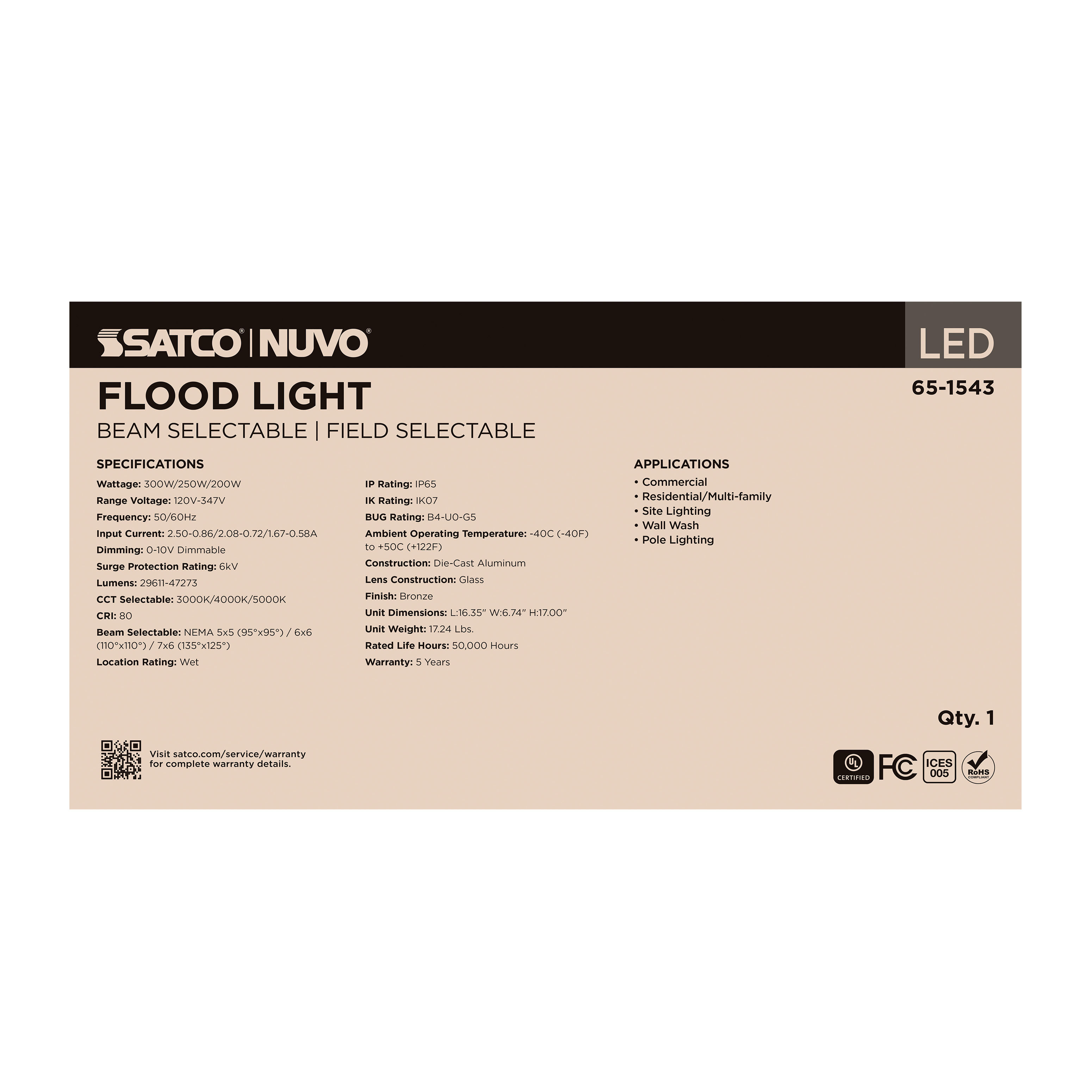 LED FLOOD LIGHT BRONZE FINISH - 65-1543