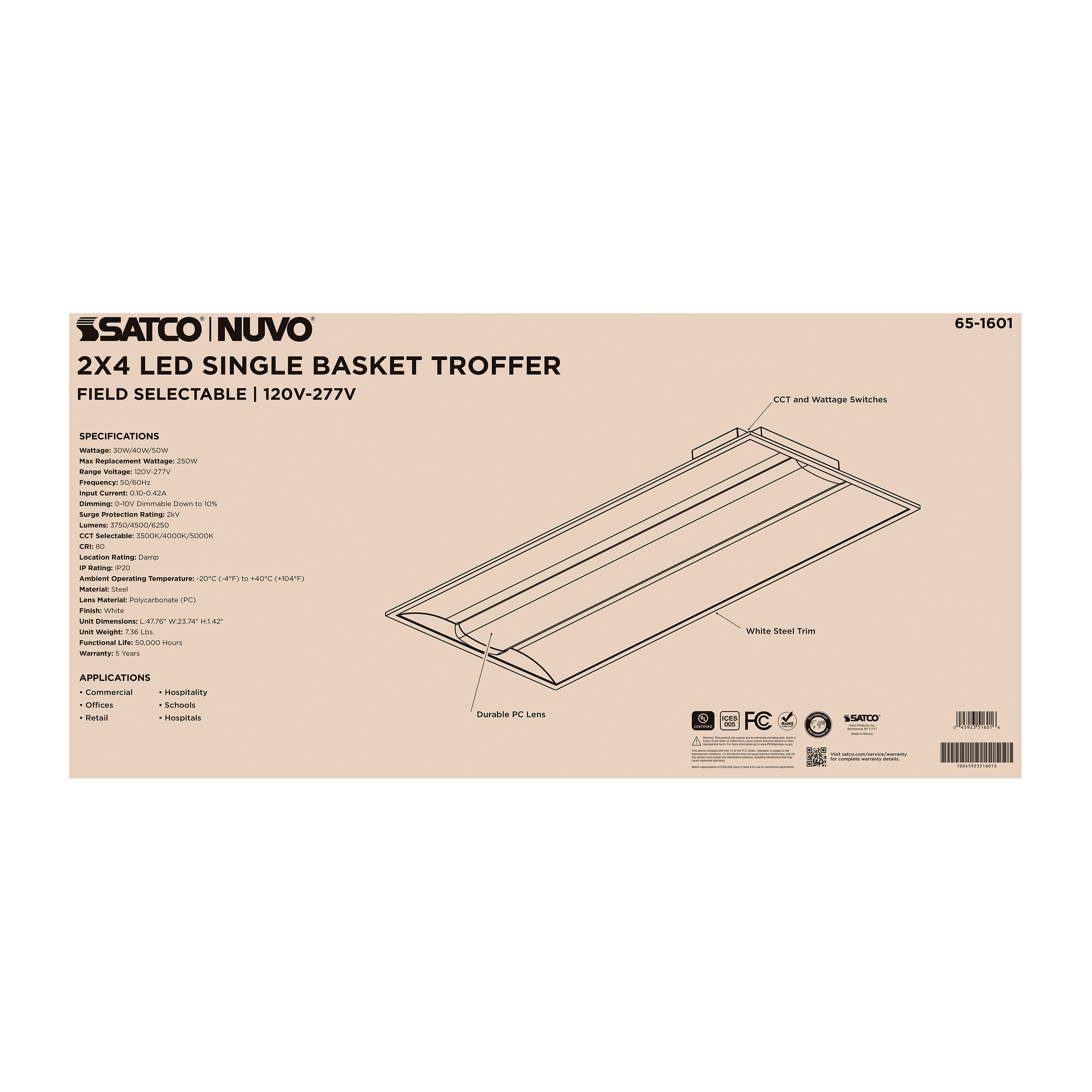 2X4 SINGLE BASKET TROFFER - 65-1601