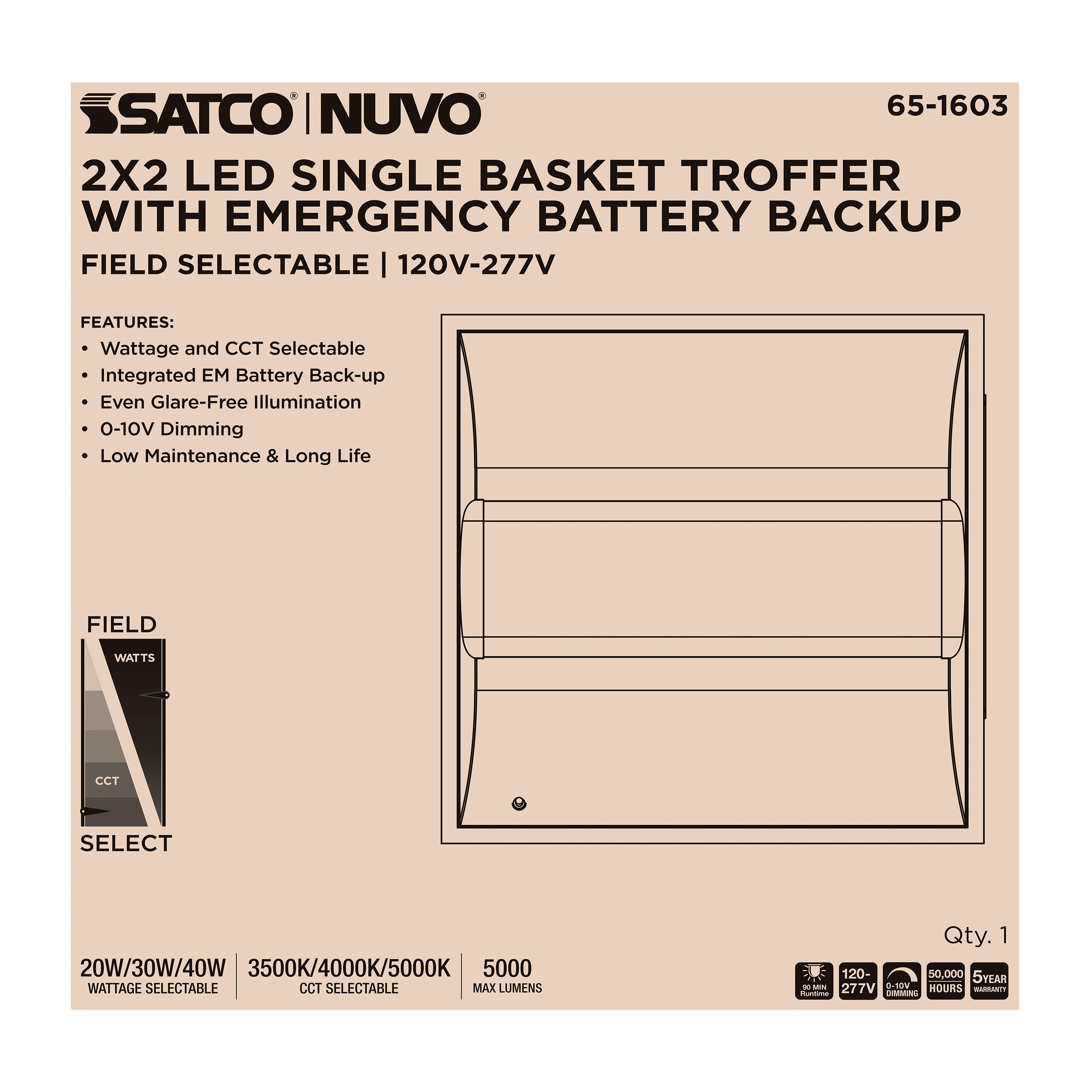 2X2 EM SINGLE BASKET TROFFER - 65-1603