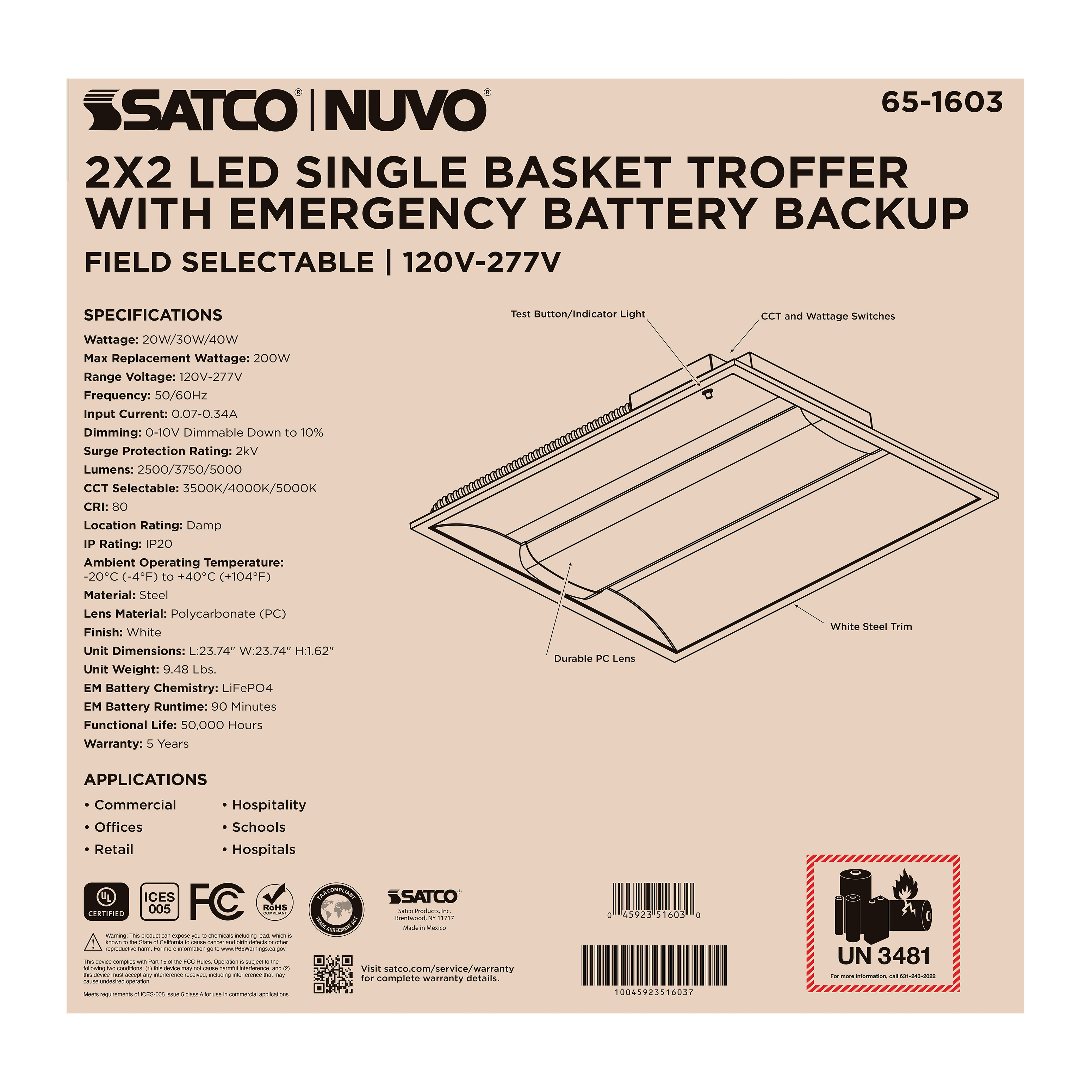 2X2 EM SINGLE BASKET TROFFER - 65-1603