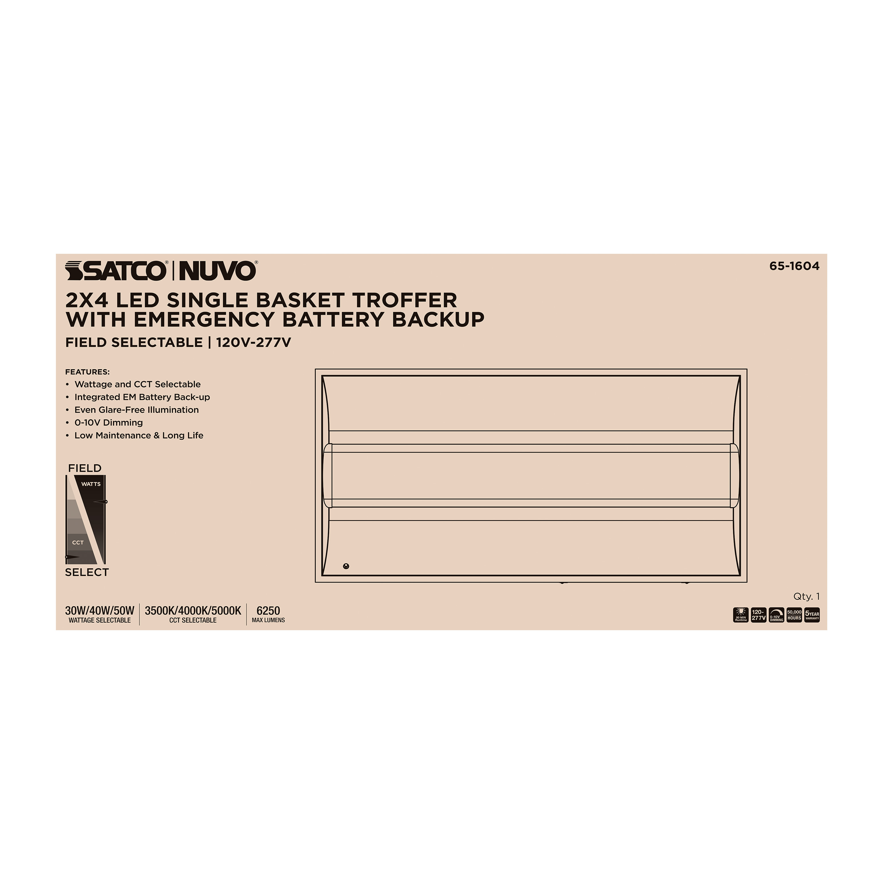 2X4 EM SINGLE BASKET TROFFER - 65-1604