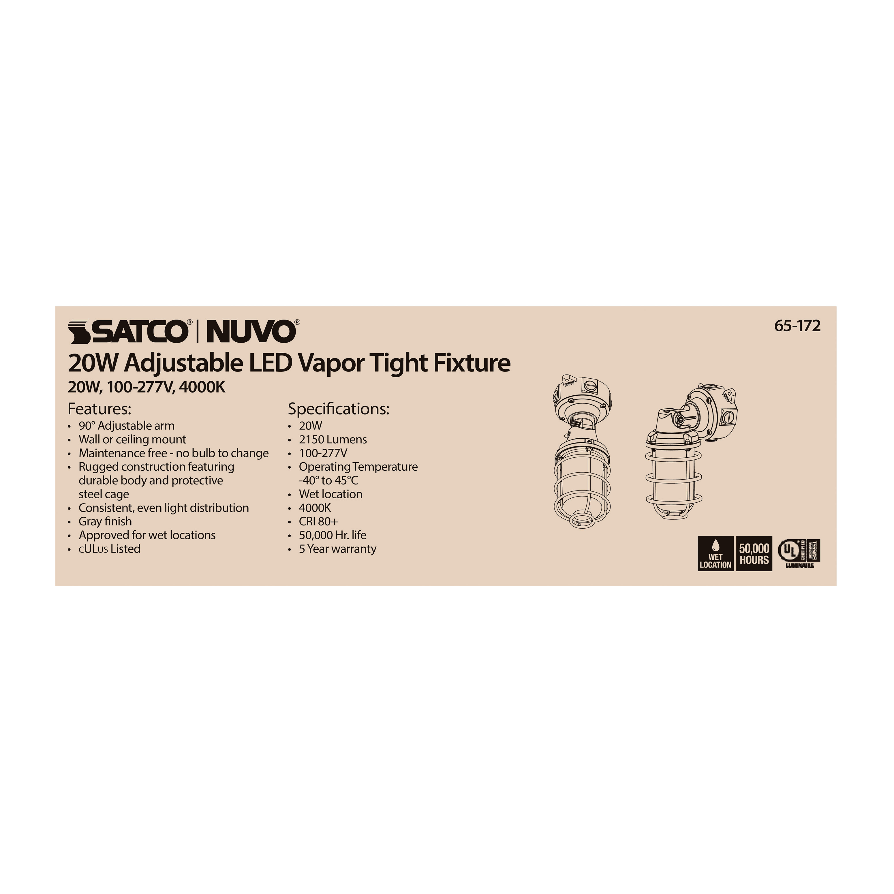 LED ADJUSTABLE VAPOR TIGHT - 65-172