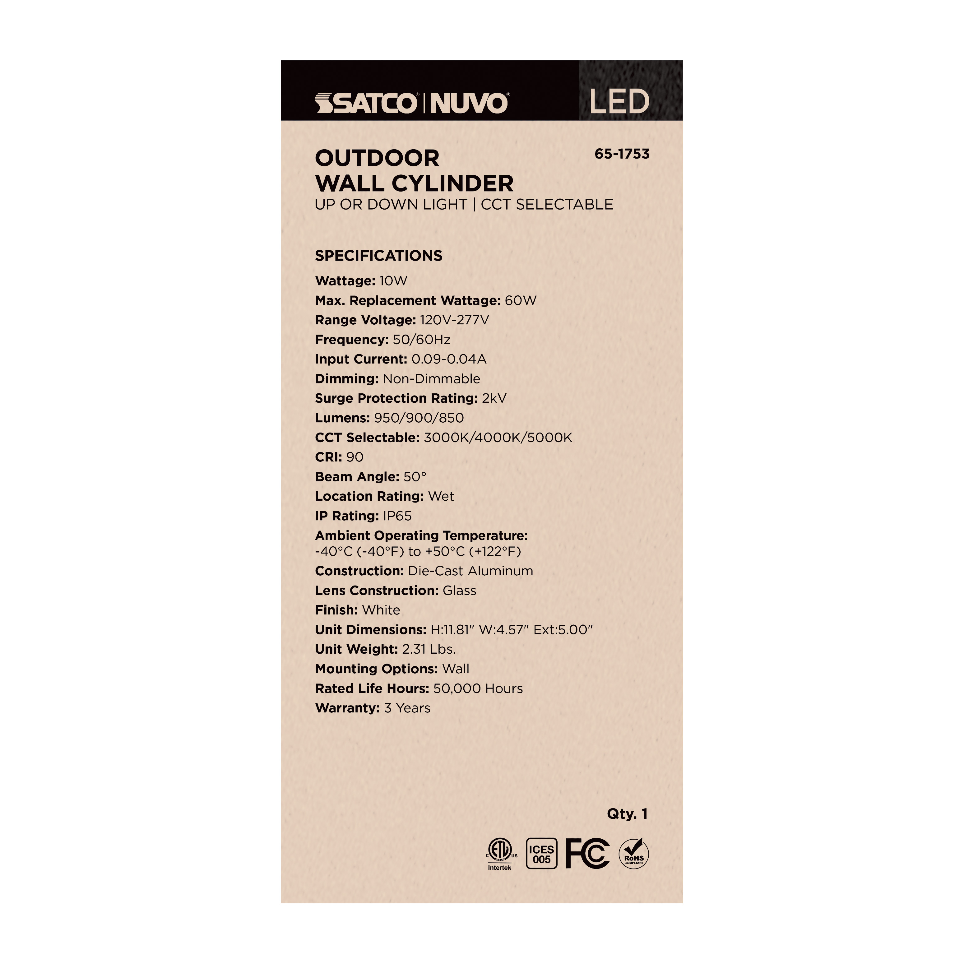 1 LT LED MD UP OR DOWN SCONCE - 65-1753