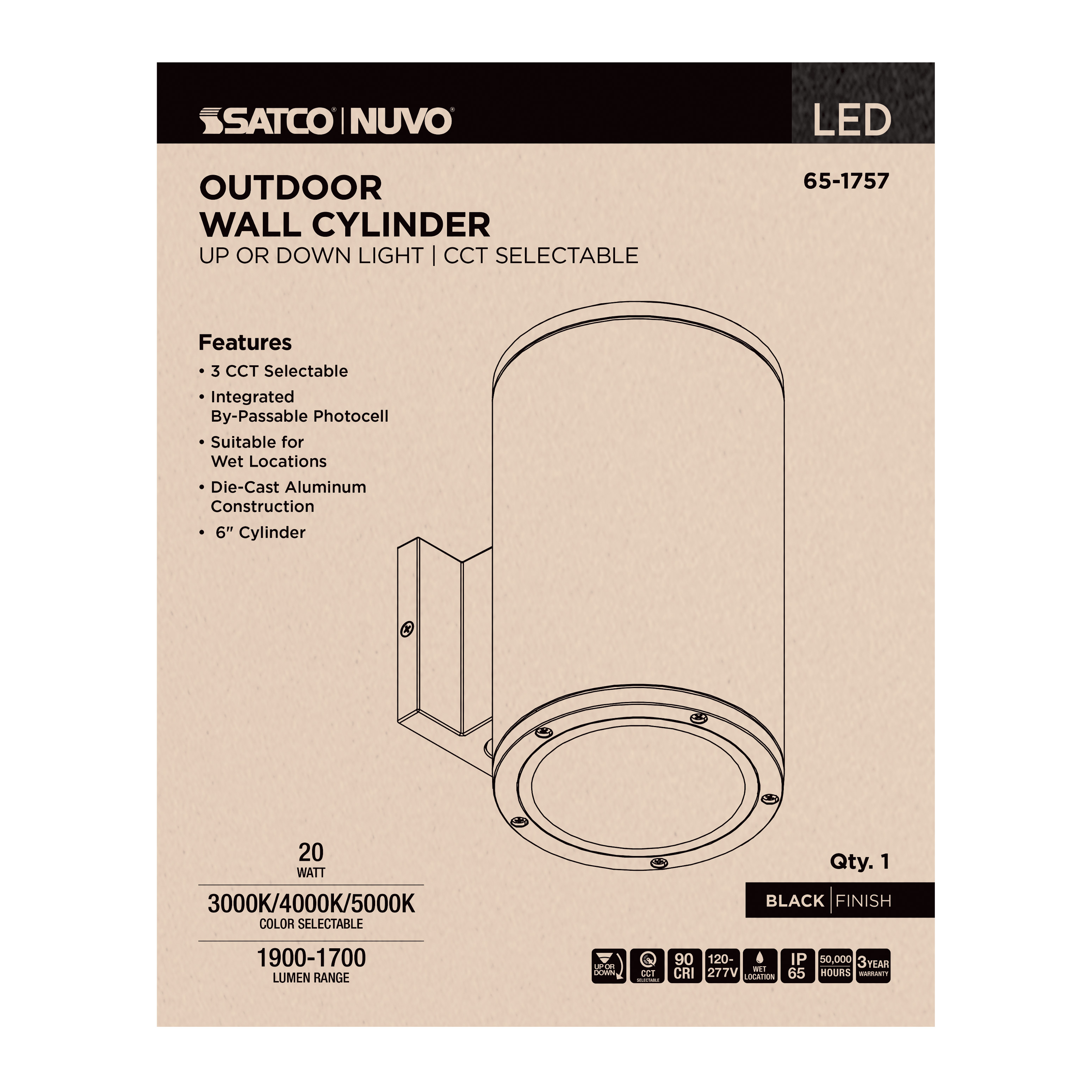 1 LT LED LG UP OR DOWN SCONCE - 65-1757