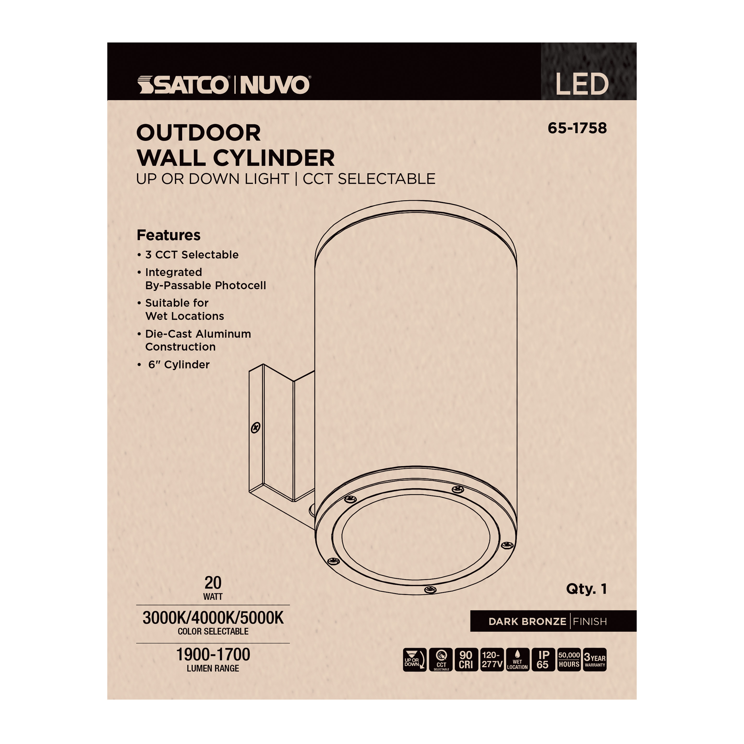 1 LT LED LG UP OR DOWN SCONCE - 65-1758