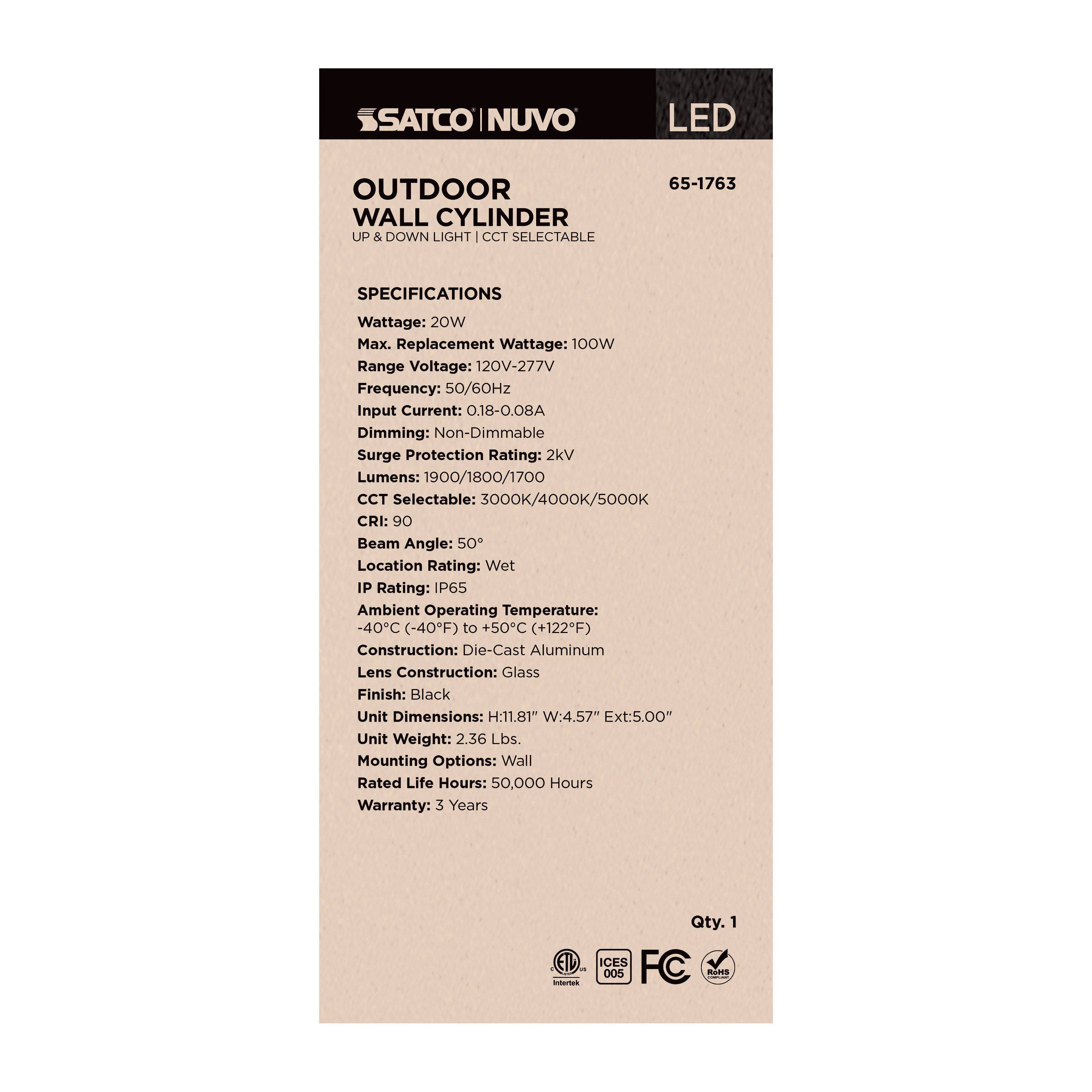 2 LT LED MD UP & DOWN SCONCE - 65-1763