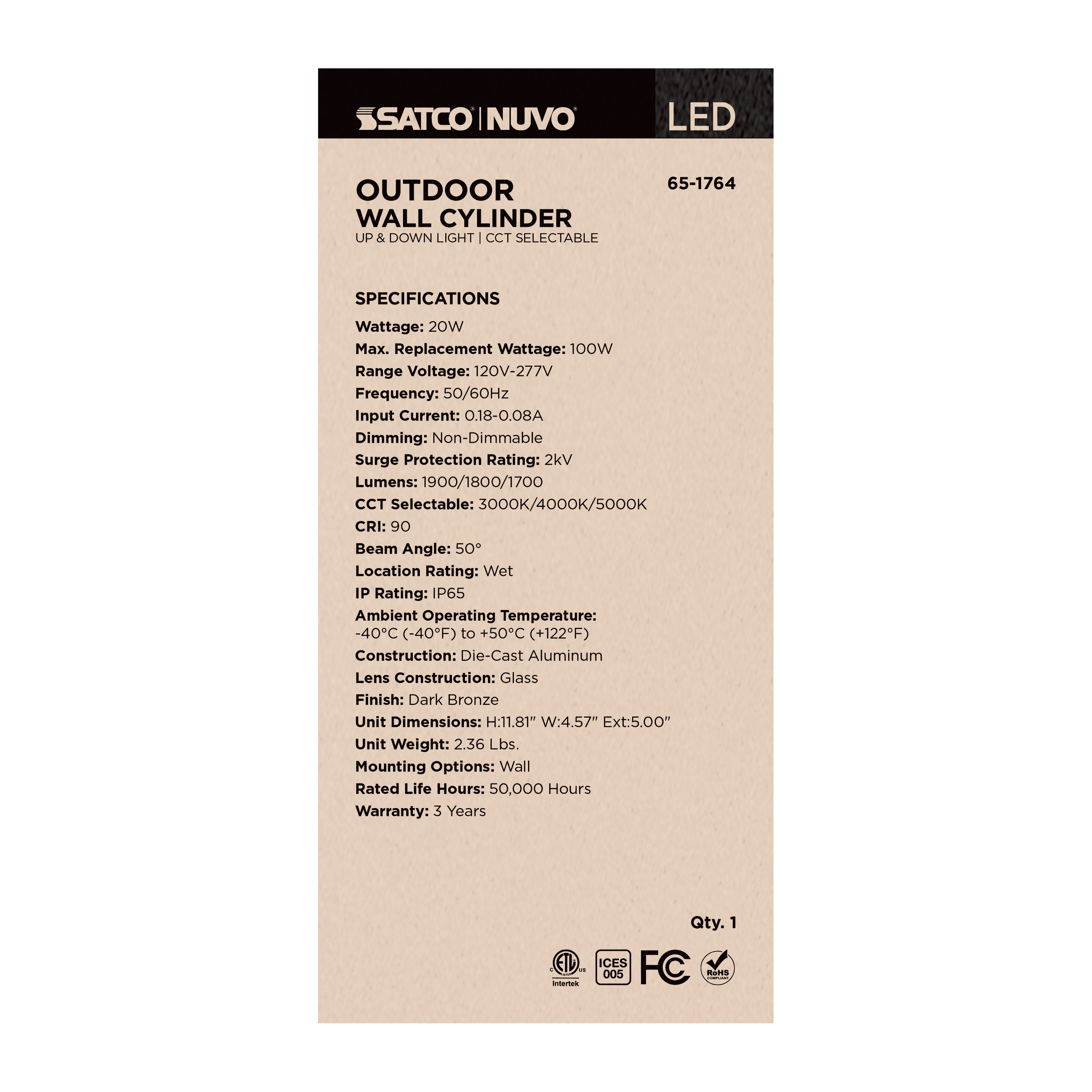 2 LT LED MD UP & DOWN SCONCE - 65-1764