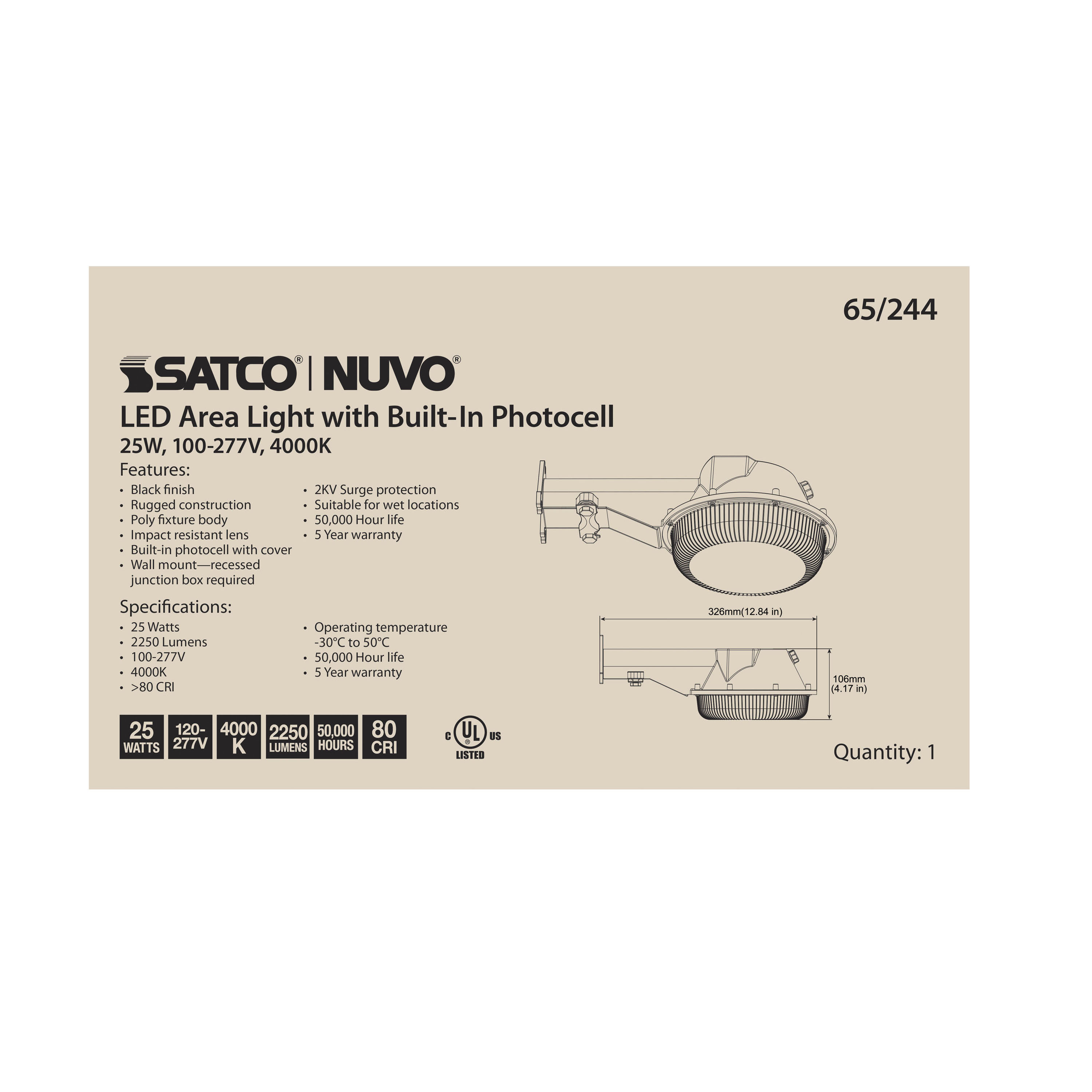 25W LED AREA LIGHT W/PHOTOCELL - 65-244