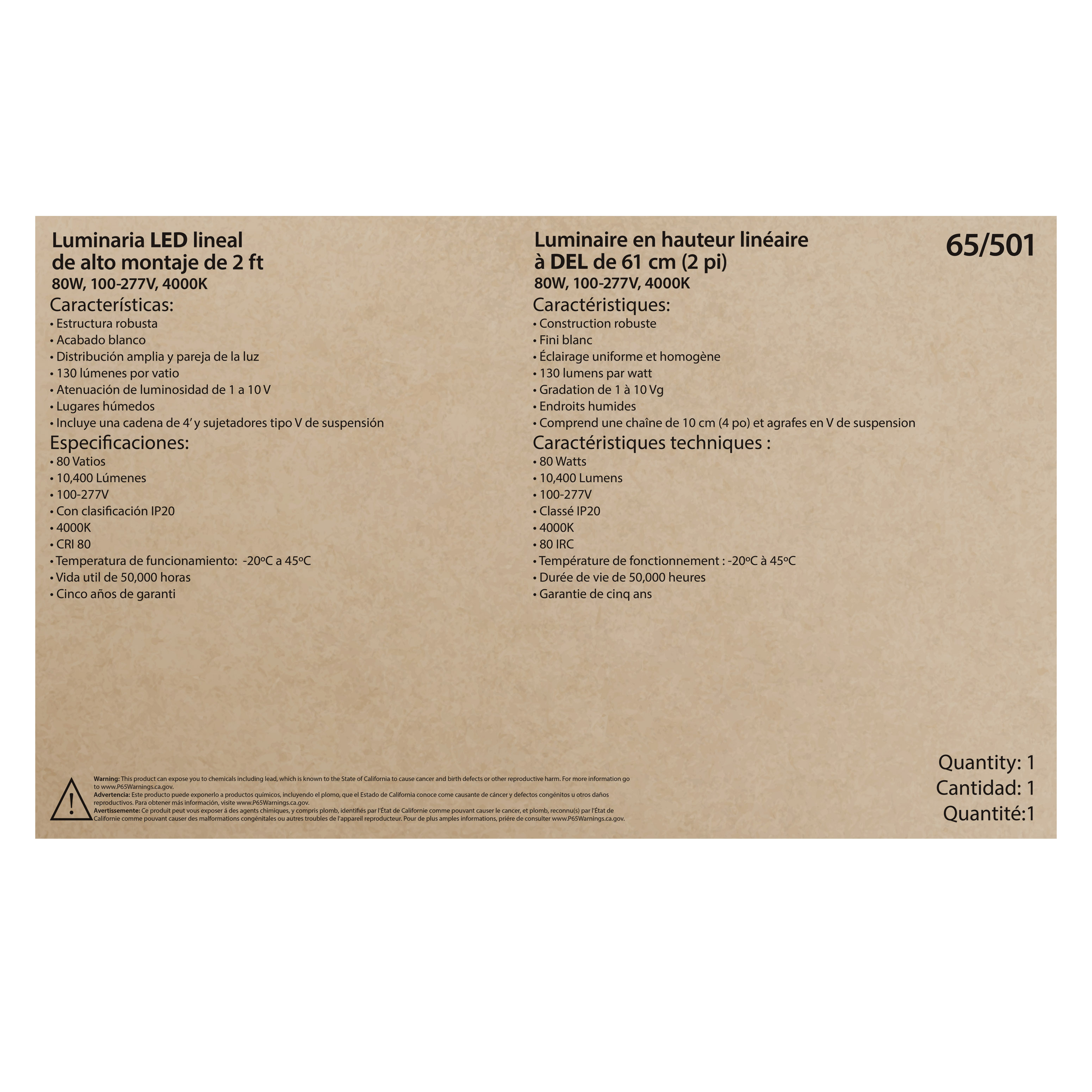 80W LED 2FT LINEAR HI-BAY - 65-501