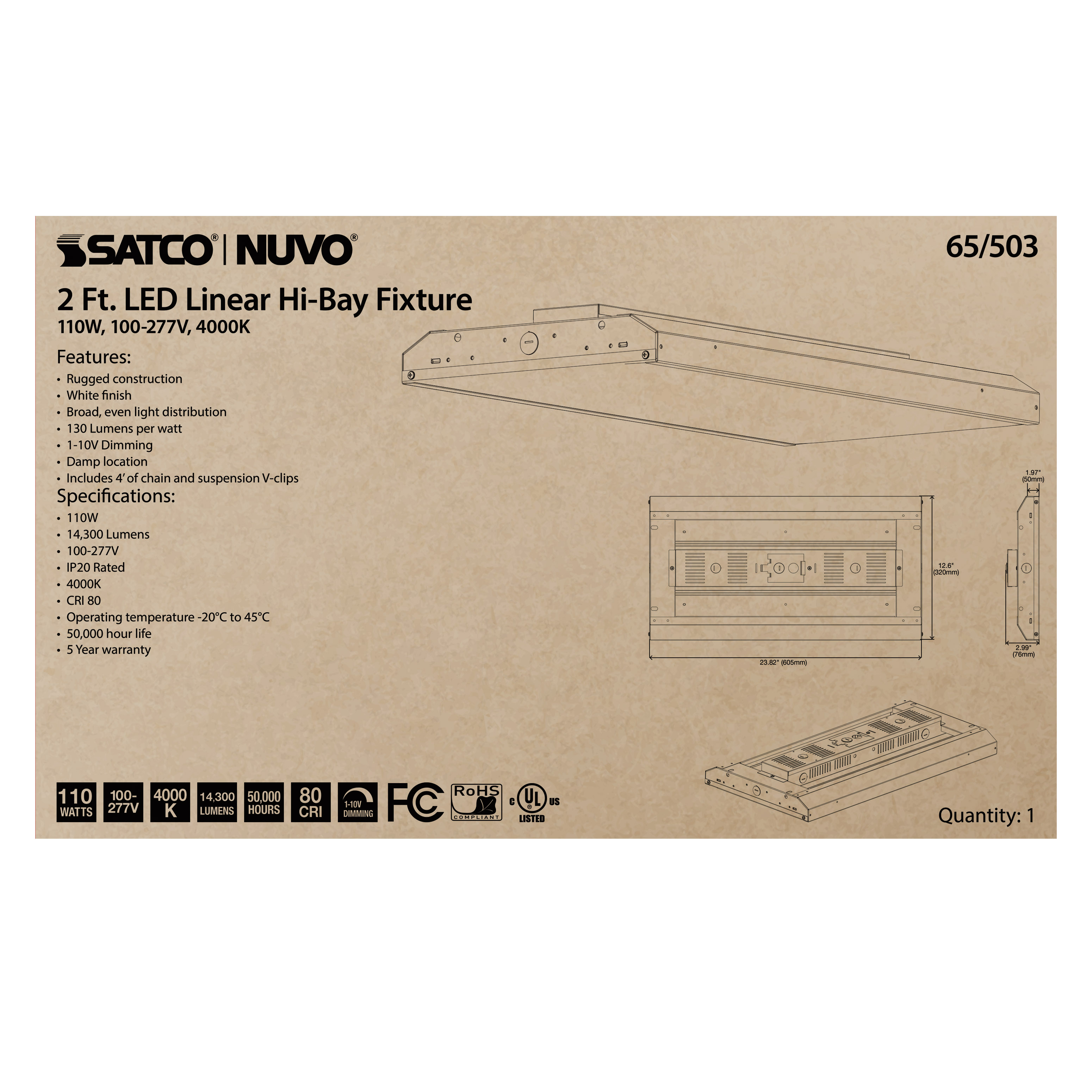 110W LED 2FT LINEAR HI-BAY - 65-503