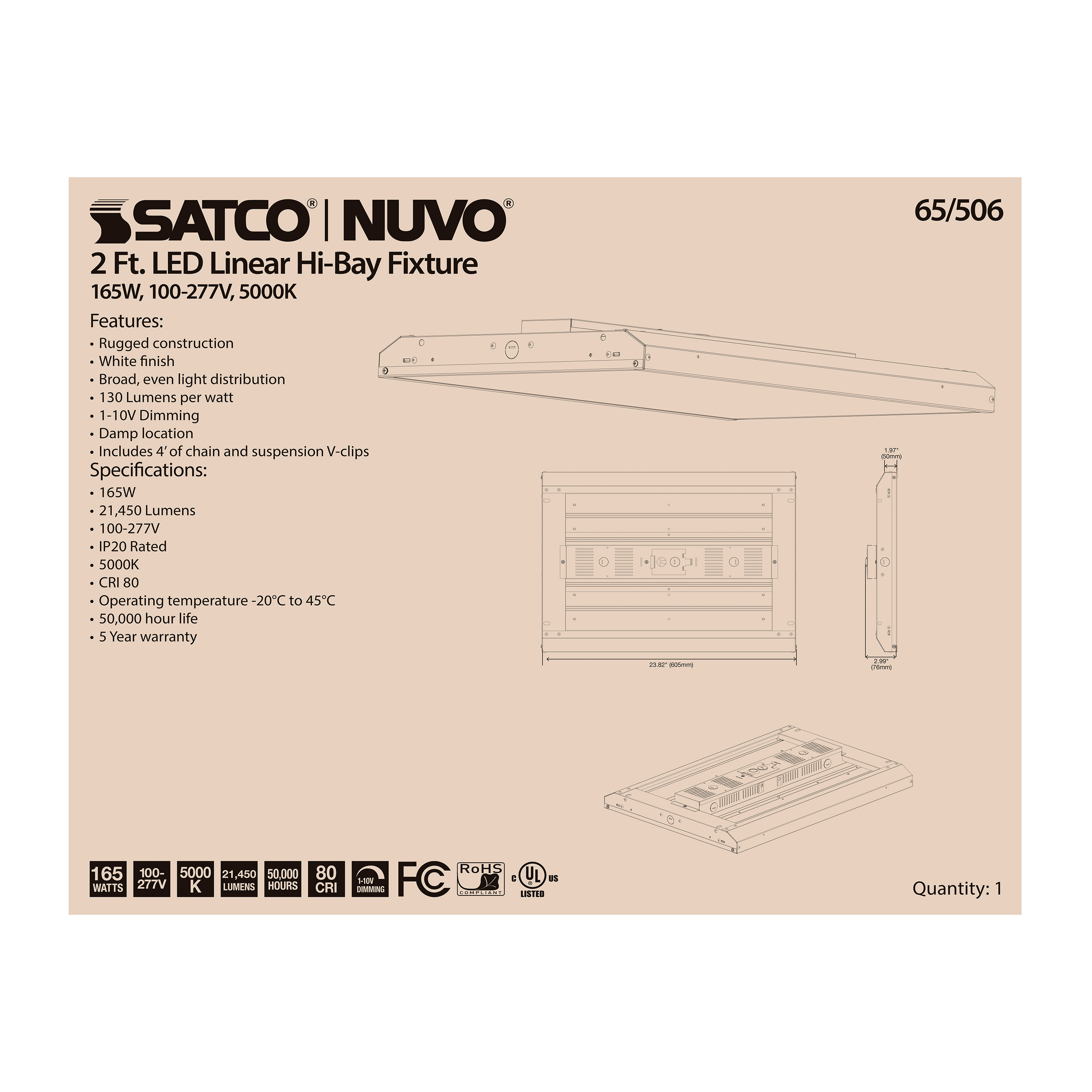 165W LED 2FT LINEAR HI-BAY - 65-506