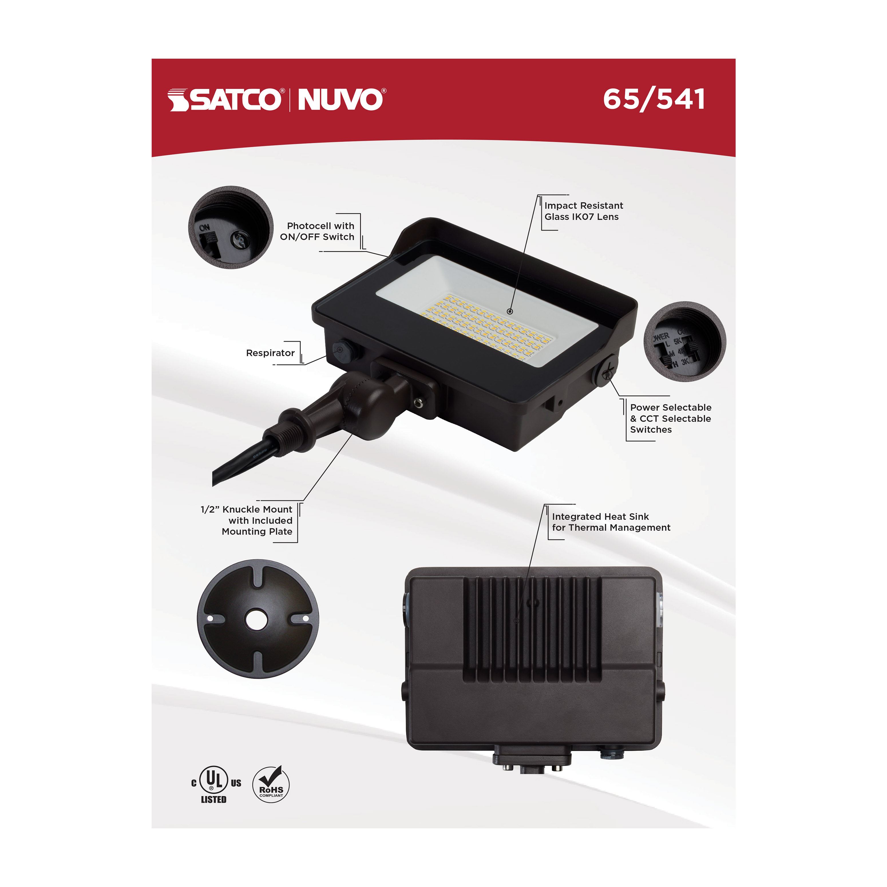 LED WATT/CCT SELECTABLE FLOOD - 65-541