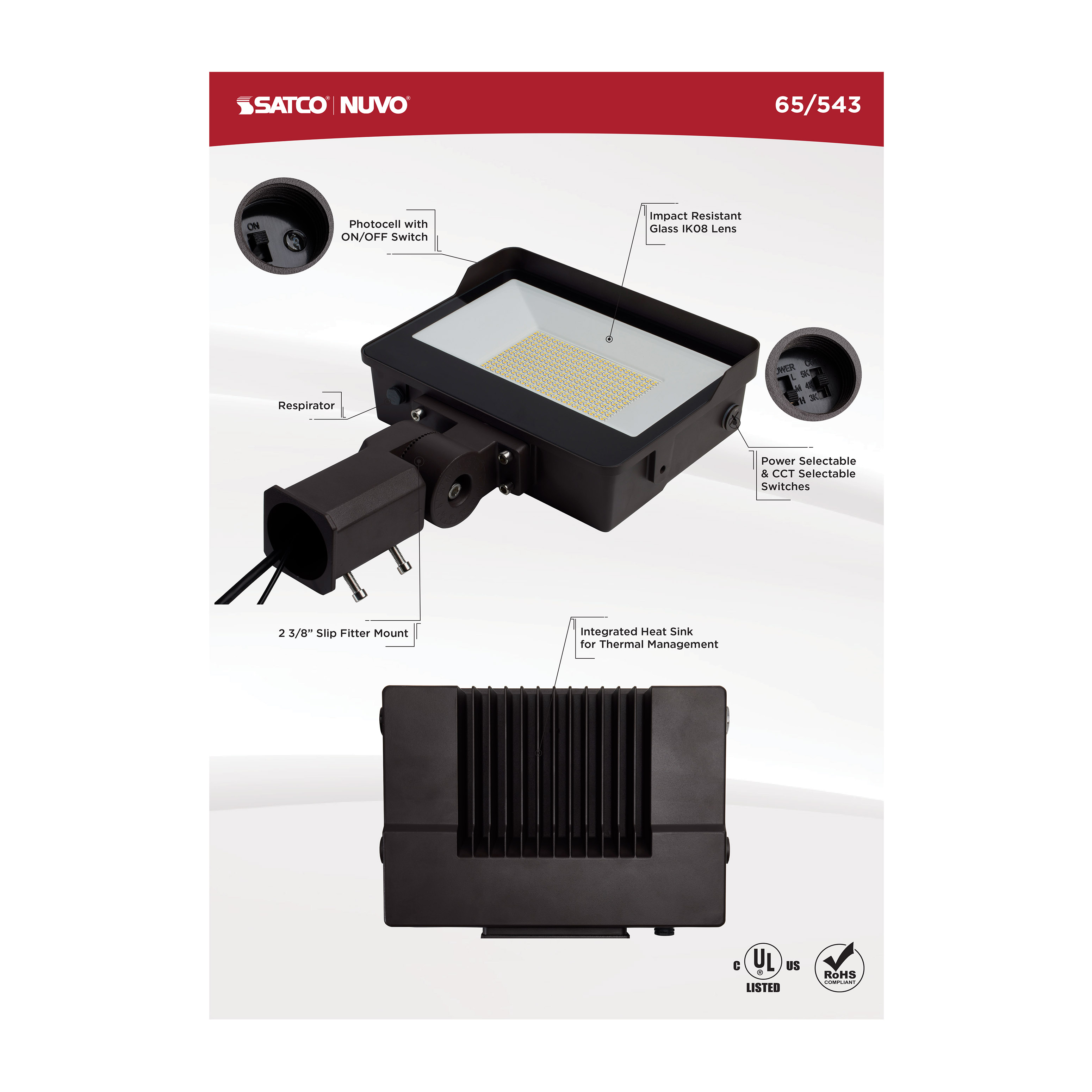 LED WATT/CCT SELECTABLE FLOOD - 65-543